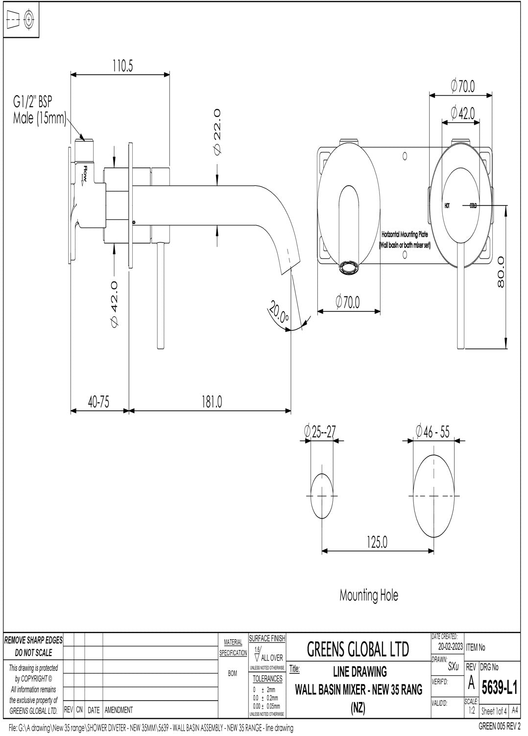 CODE NATURE WALL BASIN MIXER - 8 COLOURS