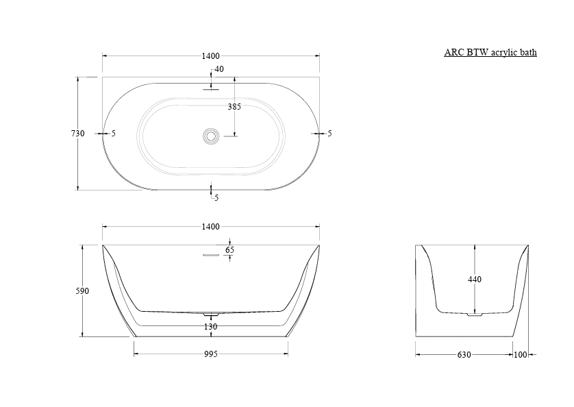 CODE ENDURA ARC BTW ACRYLIC BATH | 1400 WHOLESALE