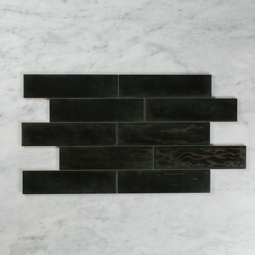 BOUTIQUE SUBWAY CHARCOAL GLOSS RIPPLE TILE 75×300