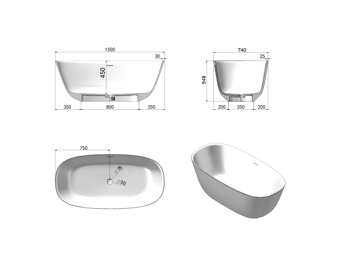 CODE VILLASTONE CERVO 1500 FREESTANDING BATH WHOLESALE