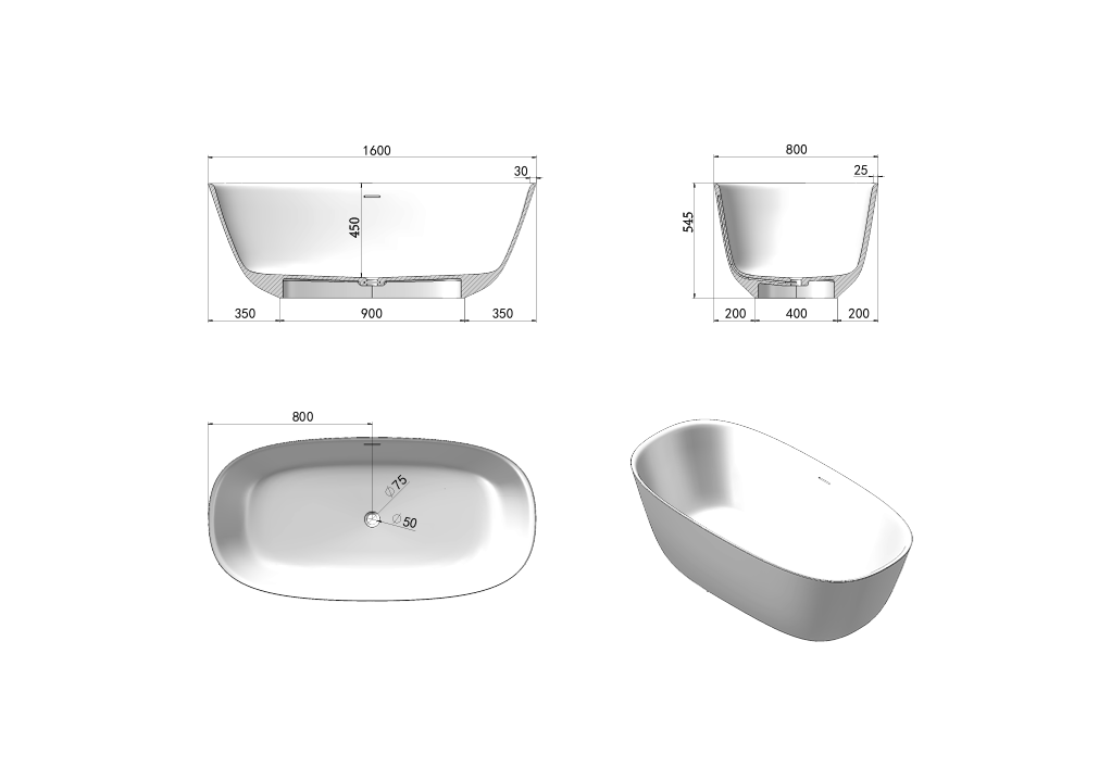 CODE VILLASTONE CERVO 1600 FREESTANDING BATH WHOLESALE