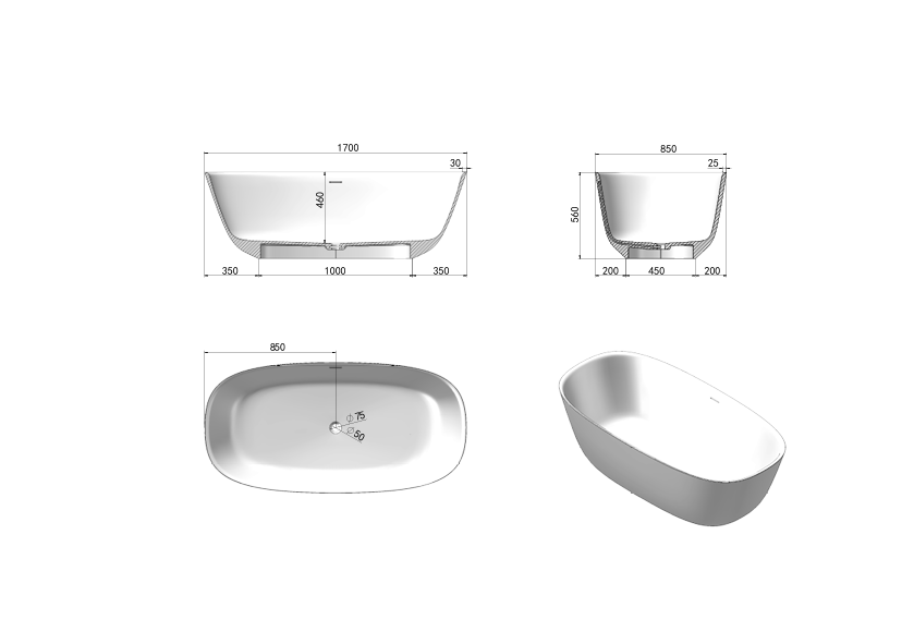 CODE VILLASTONE CERVO 1700 FREESTANDING BATH WHOLESALE