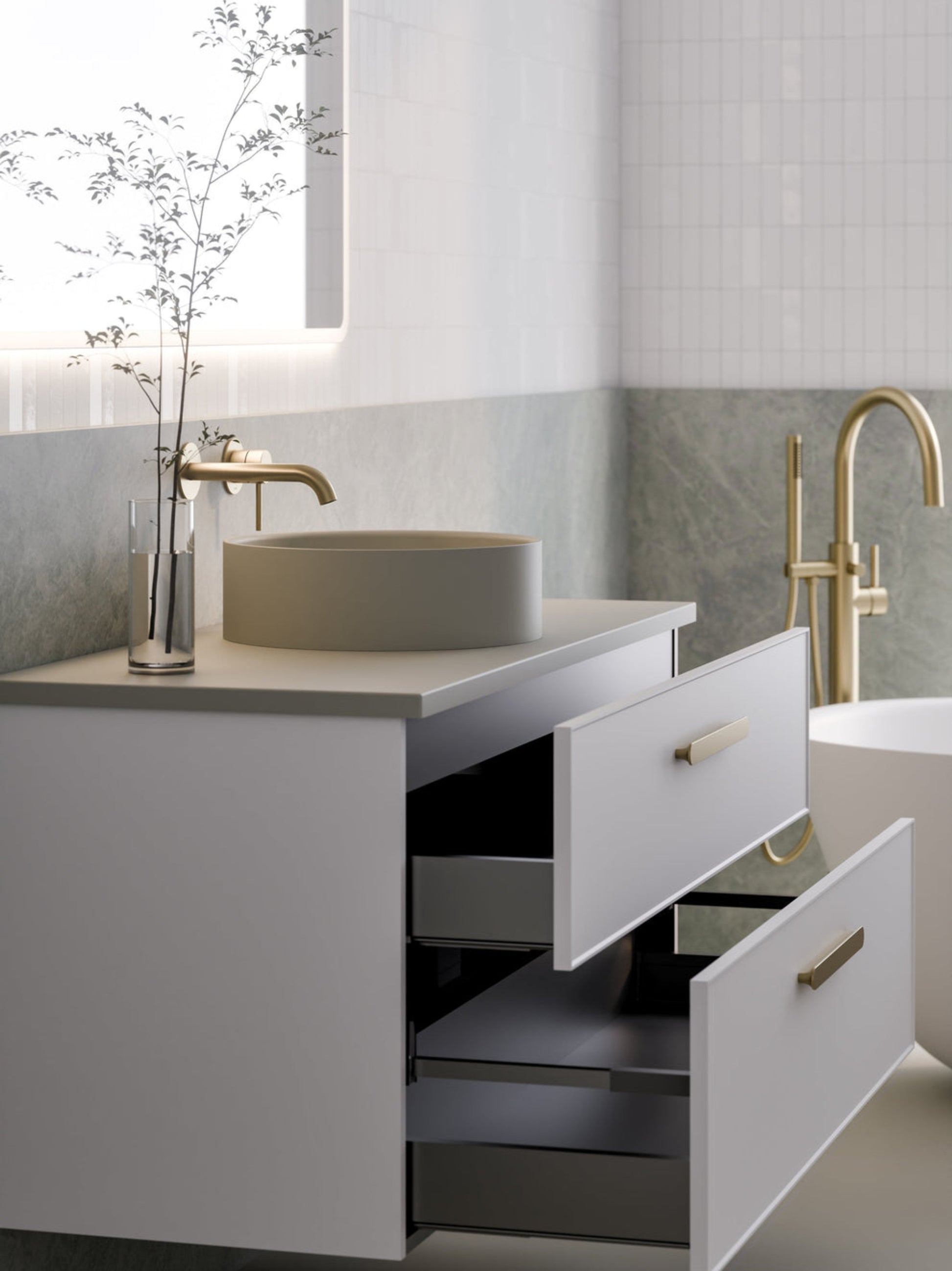 LINEARE 1200 AXEL DOUBLE DRAWER BATHROOM VANITY - SOLID SLAB TOP MATTE WHITE