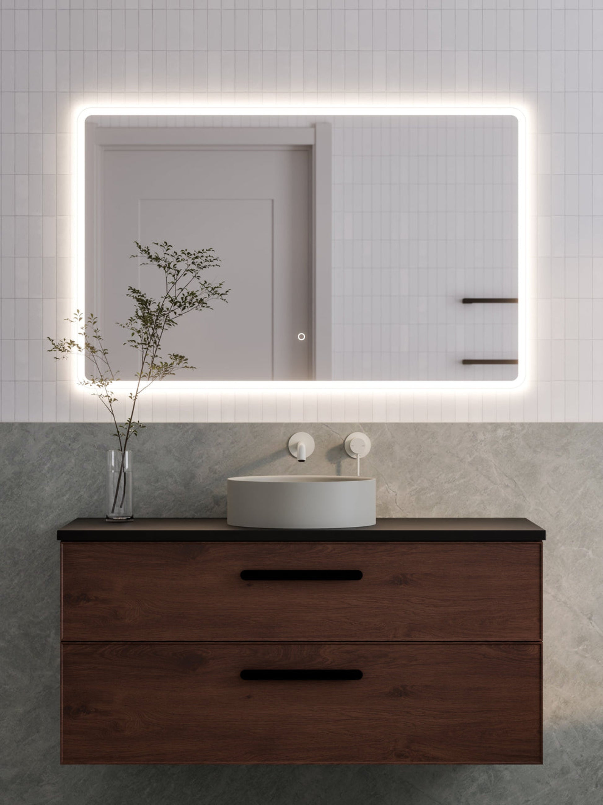 LINEARE 1200 AXEL DOUBLE DRAWER BATROOM VANITY - SOLID SLAB TOP WALNUT