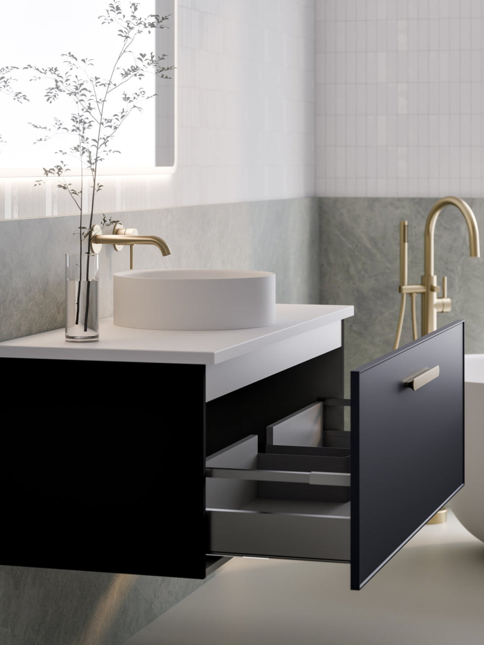 LINEARE 1200 AXEL SINGLE DRAWER BATHROOM VANITY - SOLID SLAB TOP MATT BLACK