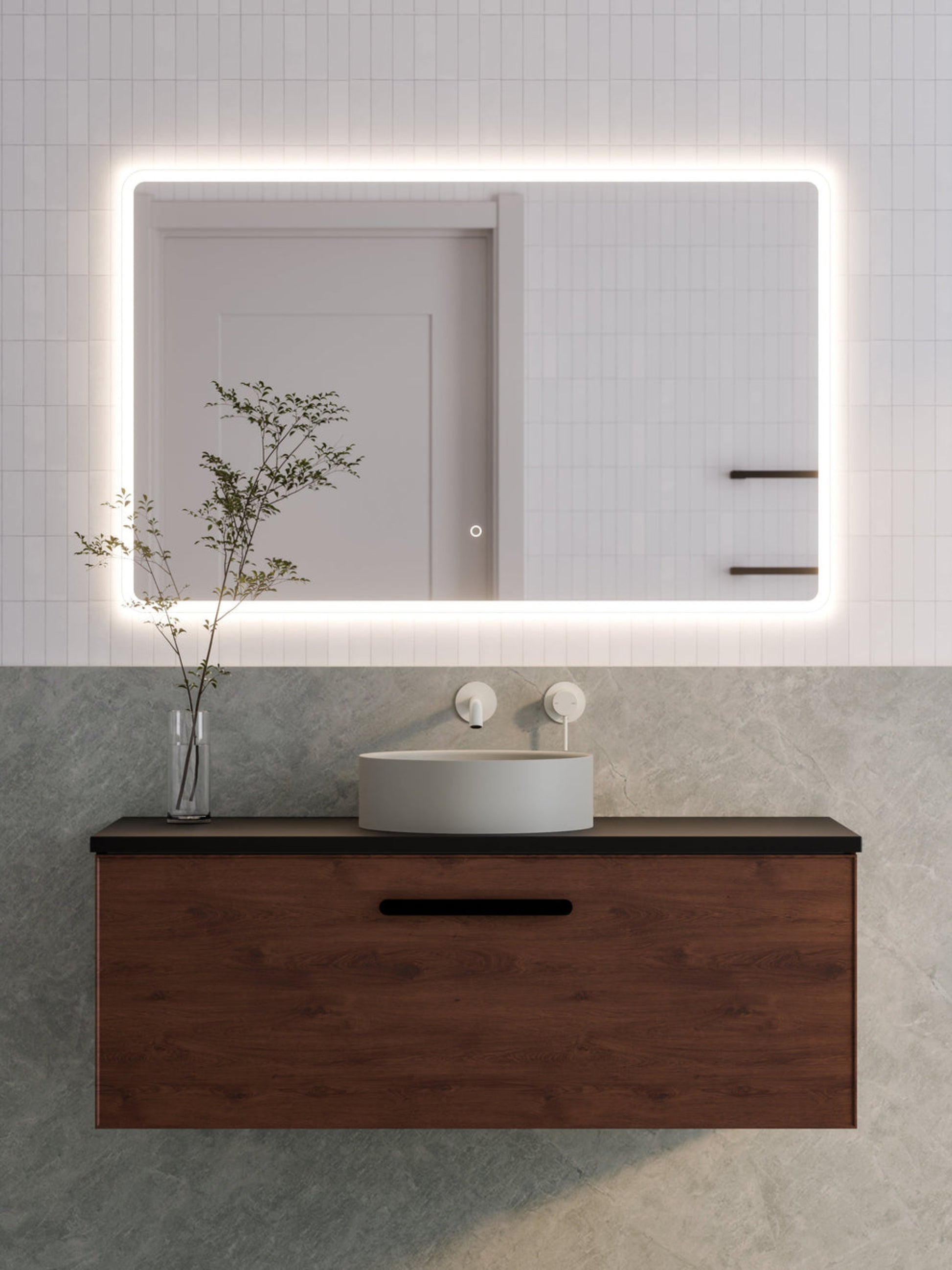 LINEARE 1200 AXEL SINGLE DRAWER BATHROOM VANITY - SOLID SLAB TOP WALNUT