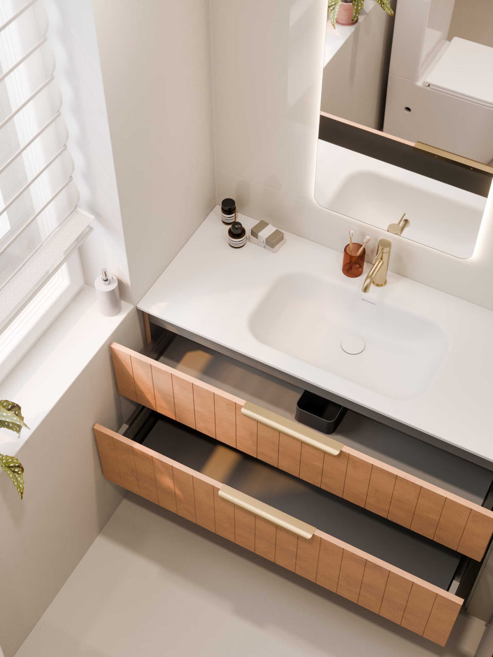 LINEARE 1200 COASTAL DOUBLE DRAWER BATHROOM VANITY DEVON OAK