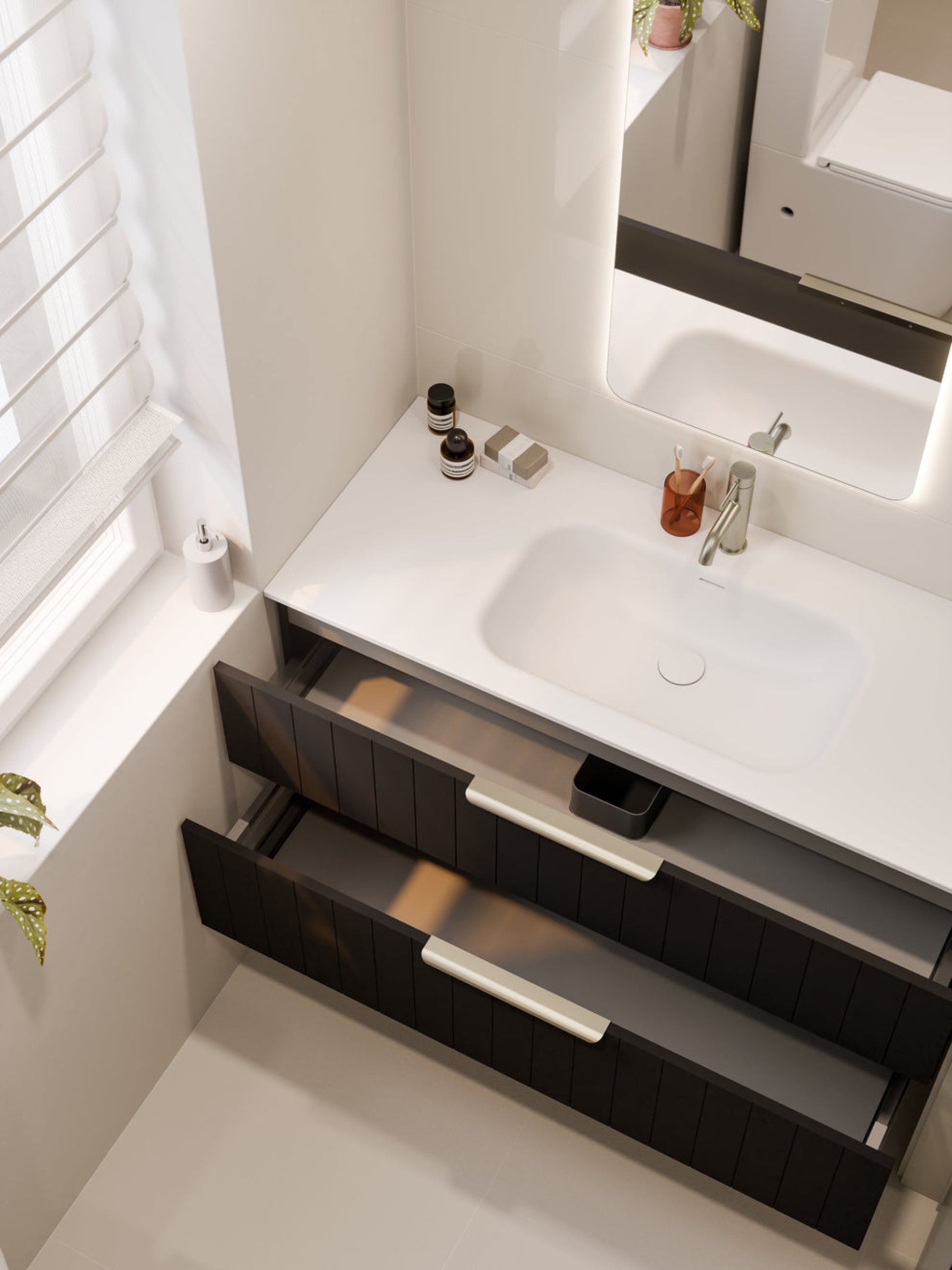 LINEARE 1200 COASTAL DOUBLE DRAWER BATHROOM VANITY MATTE BLACK