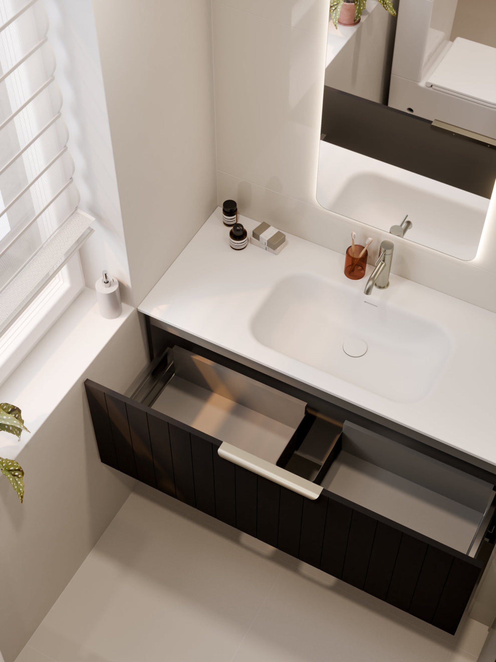 LINEARE 1200 COASTAL SINGLE DRAWER BATHROOM  VANITY MATTE BLACK