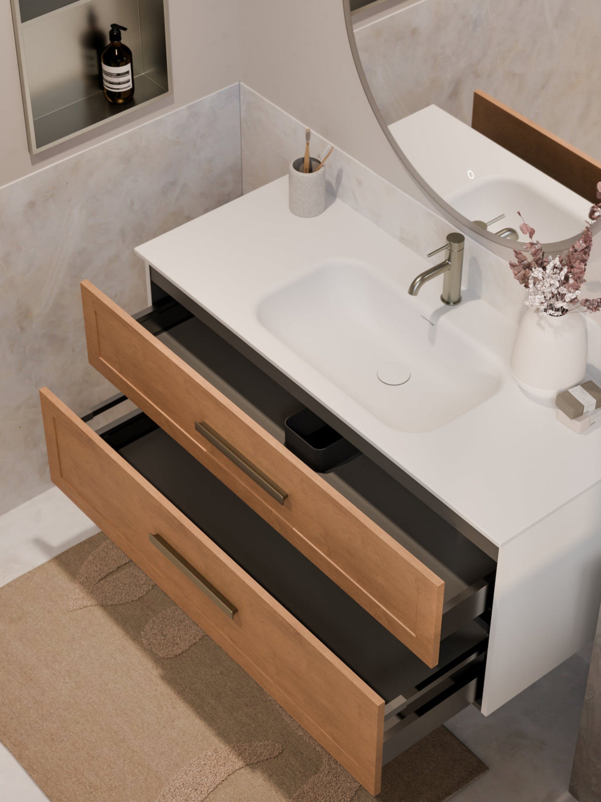 LINEARE 1200 LOFT DOUBLE DRAWER BATHROOM VANITY DEVON OAK