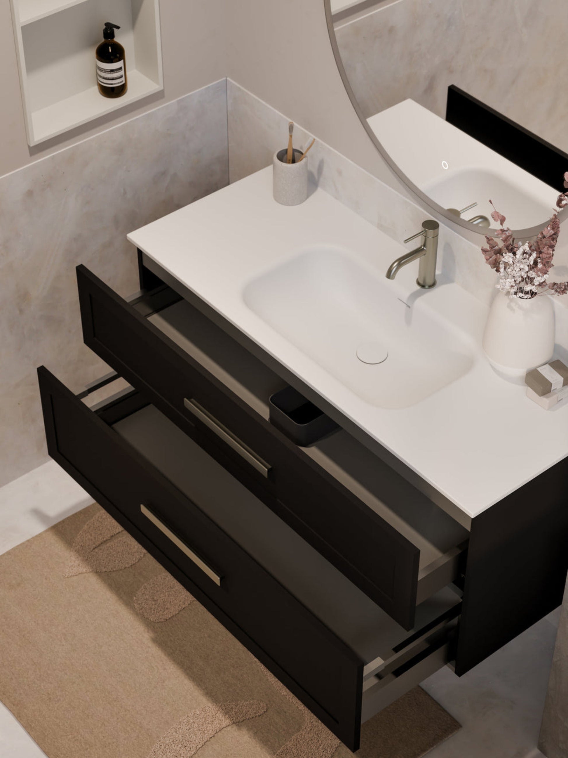 LINEARE 1200 LOFT DOUBLE DRAWER BATHROOM VANITY MATTE BLACK