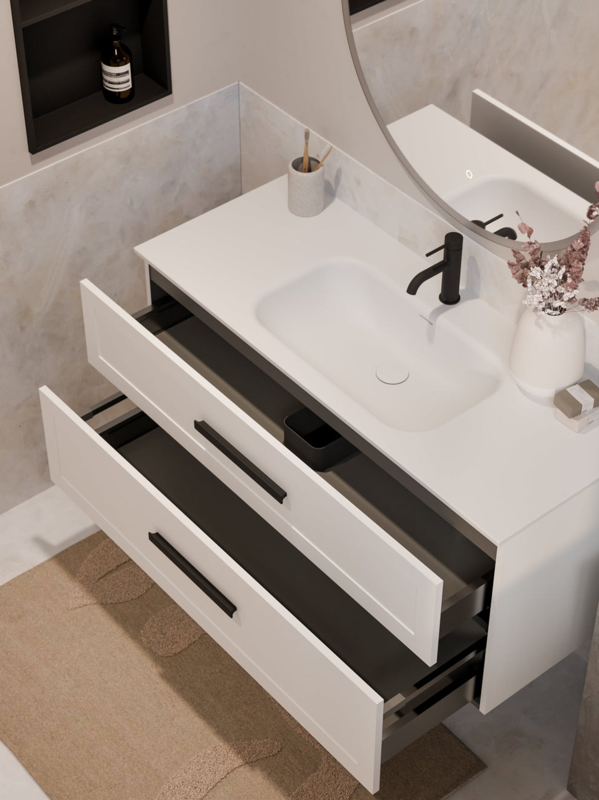 LINEARE 1200 LOFT DOUBLE DRAWER BATHROOM VANITY MATTE WHITE