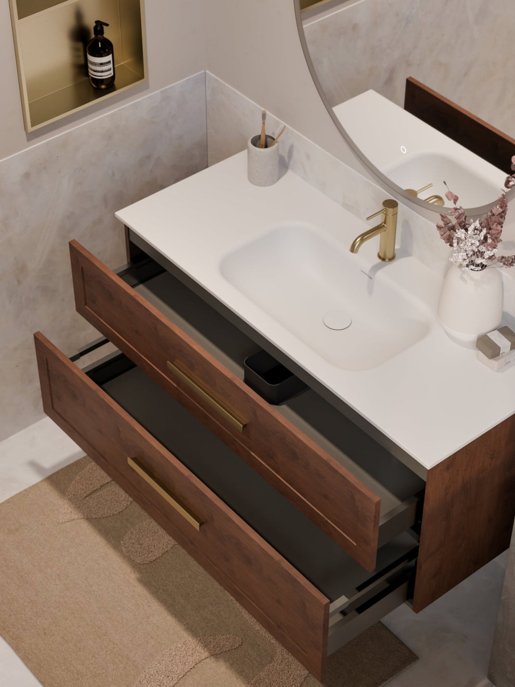 LINEARE 1200 LOFT DOUBLE DRAWER BATHROOM VANITY WALNUT