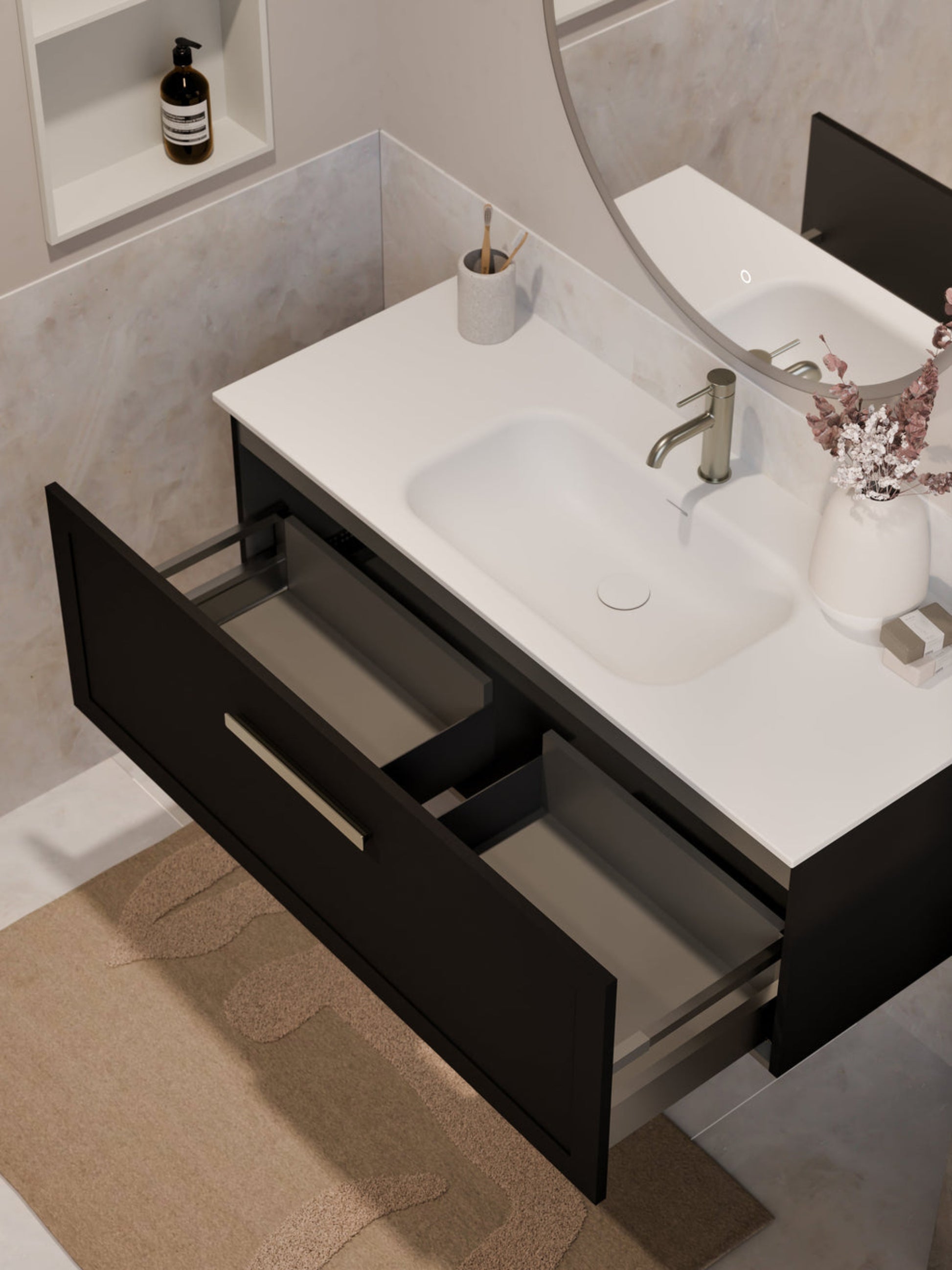 LINEARE 1200 LOFT SINGLE DRAWER BATHROOM VANITY MATTE BLACK