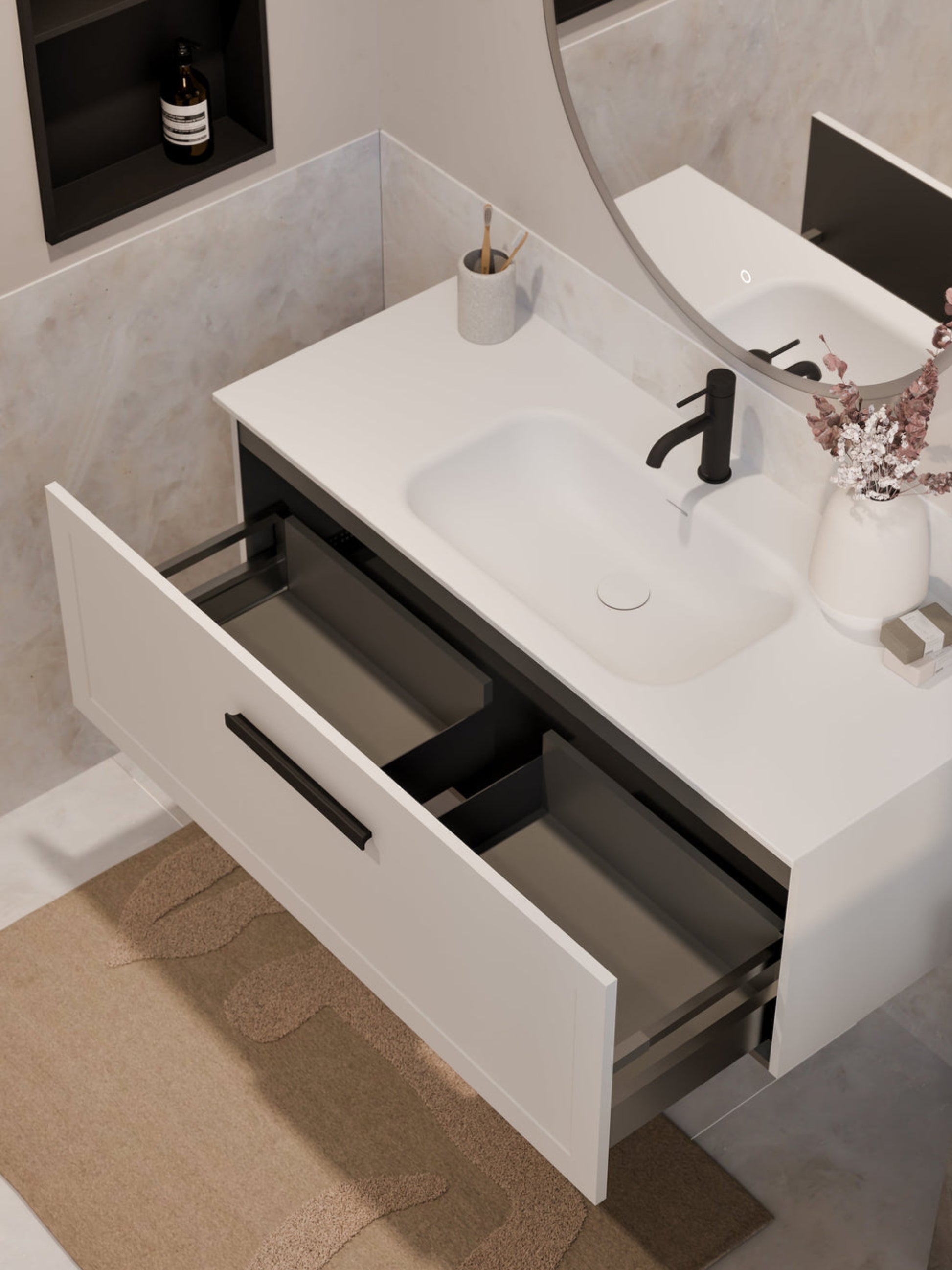 LINEARE 1200 LOFT SINGLE DRAWER BATHROOM VANITY MATTE WHITE