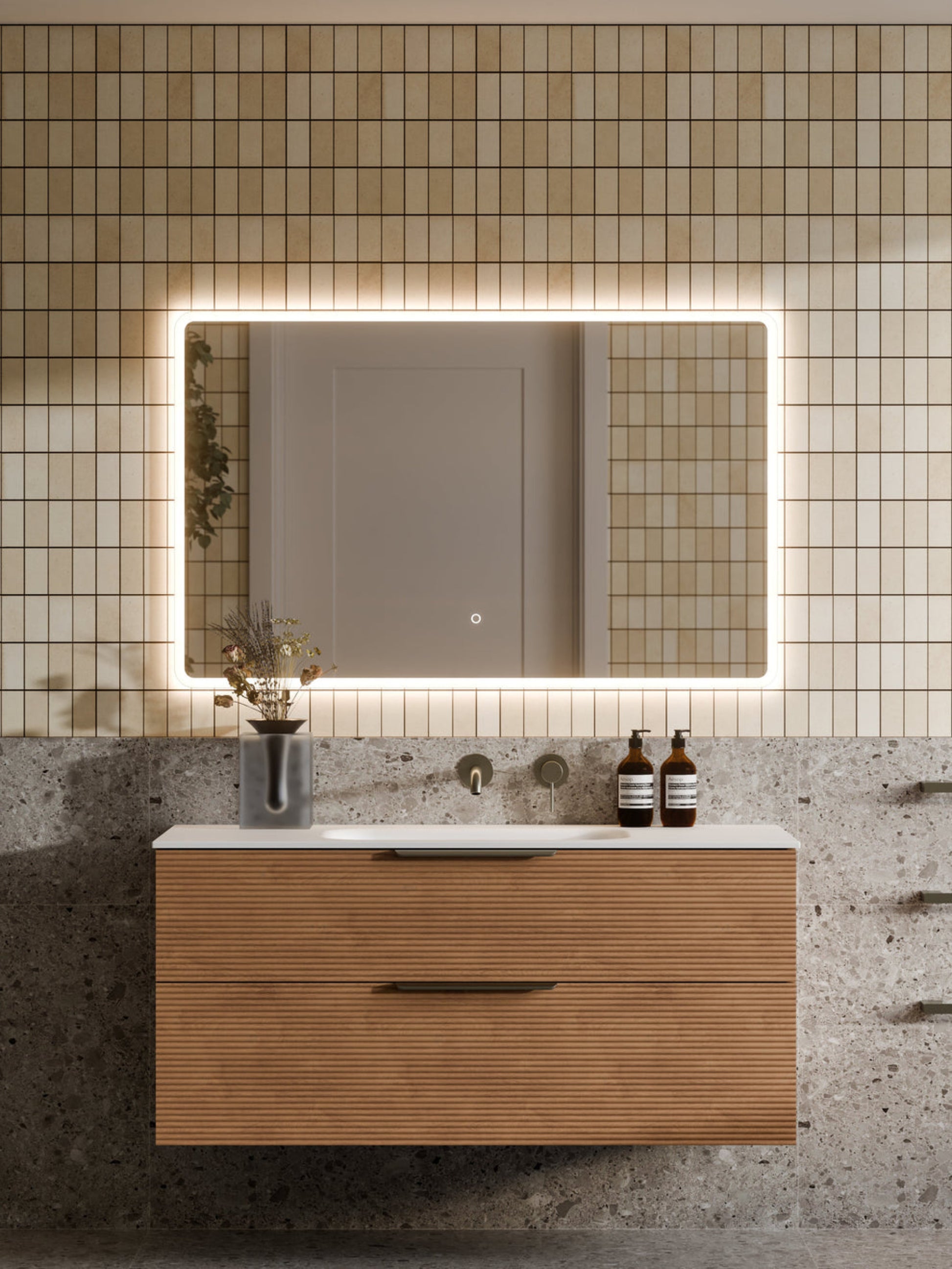LINEARE 1200 ORCHARD DOUBLE DRAWER BATHROOM VANITY DEVON OAK