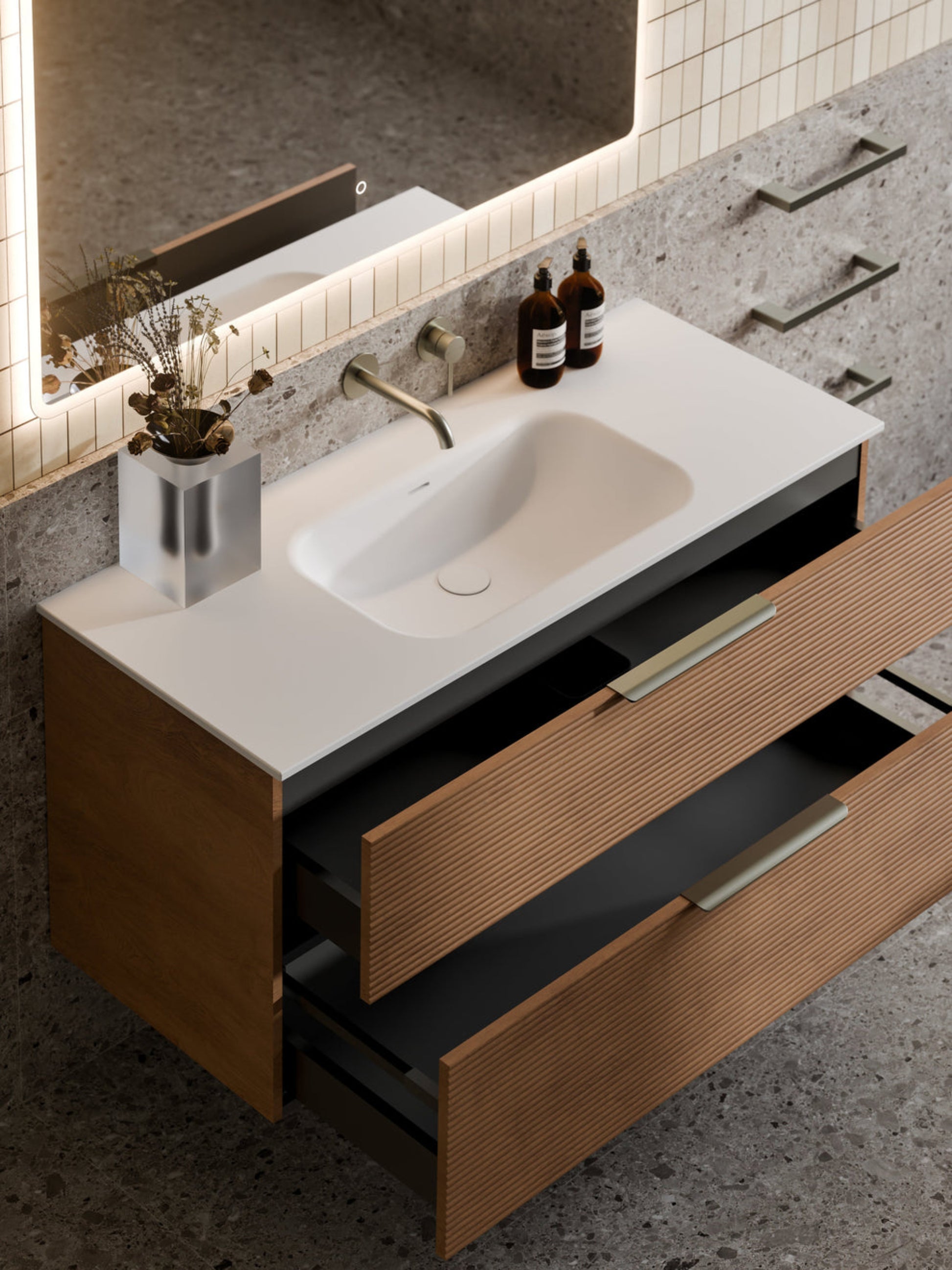 LINEARE 1200 ORCHARD DOUBLE DRAWER BATHROOM VANITY DEVON OAK