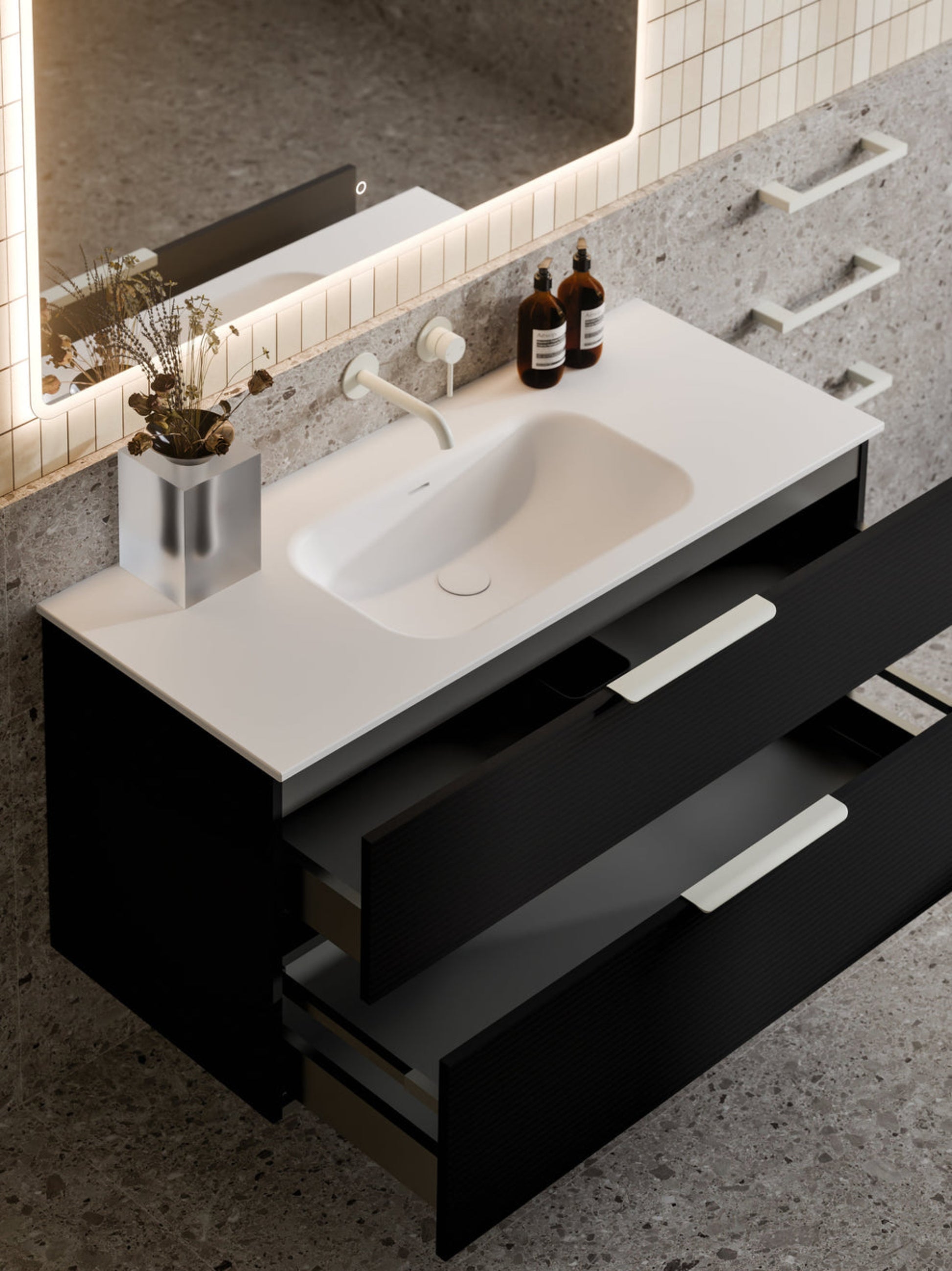 LINEARE 1200 ORCHARD DOUBLE DRAWER BATHROOM VANITY MATTE BLACK
