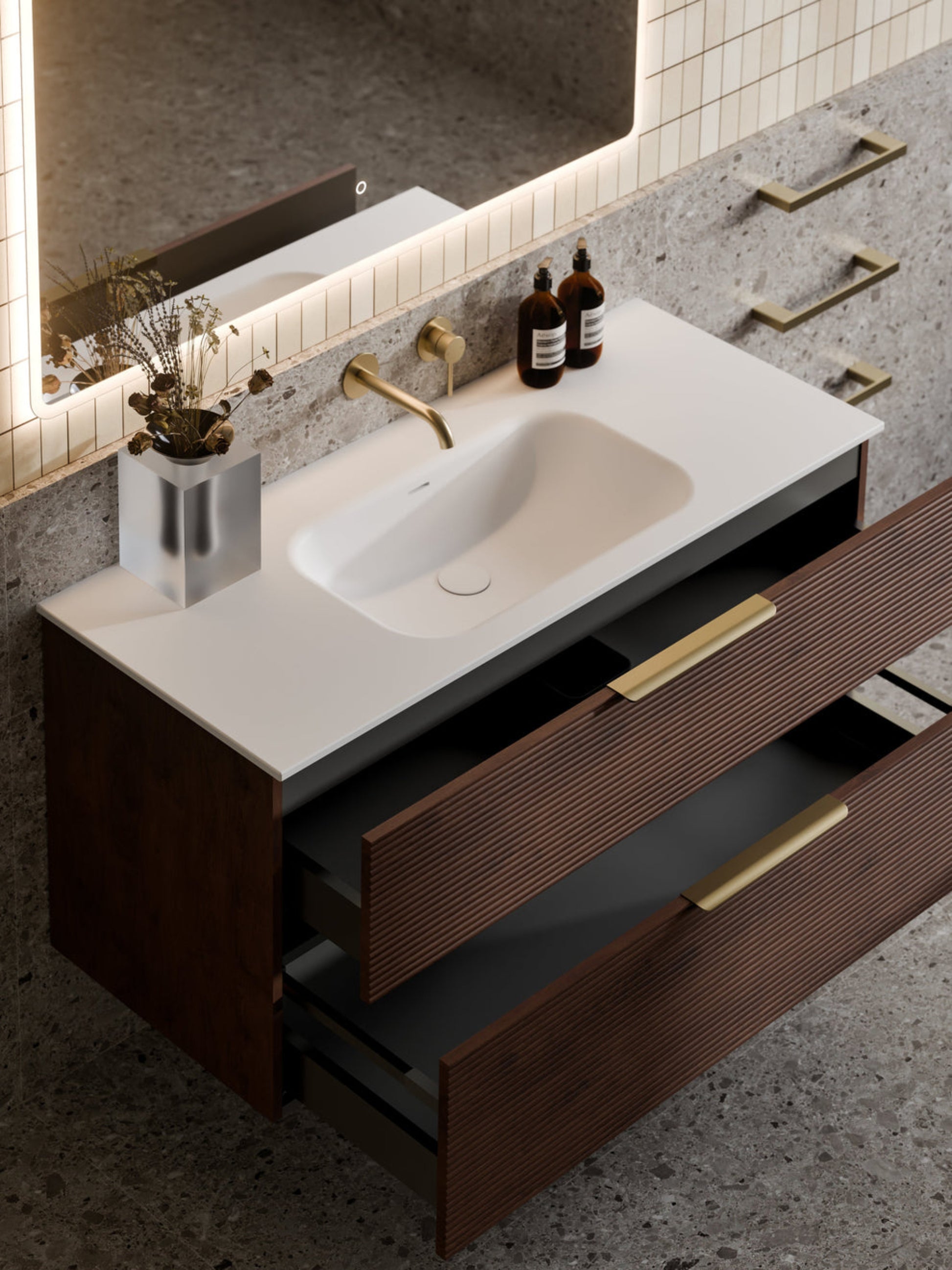 LINEARE 1200 ORCHARD DOUBLE DRAWER BATHROOM VANITY WALNUT