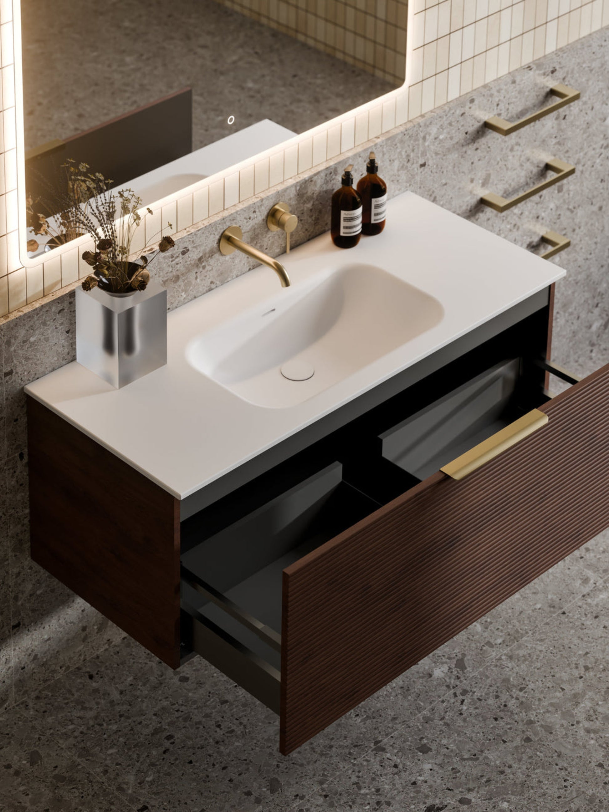 LINEARE 1200 ORCHARD SINGLE DRAWER BATHROOM VANITY WALNUT