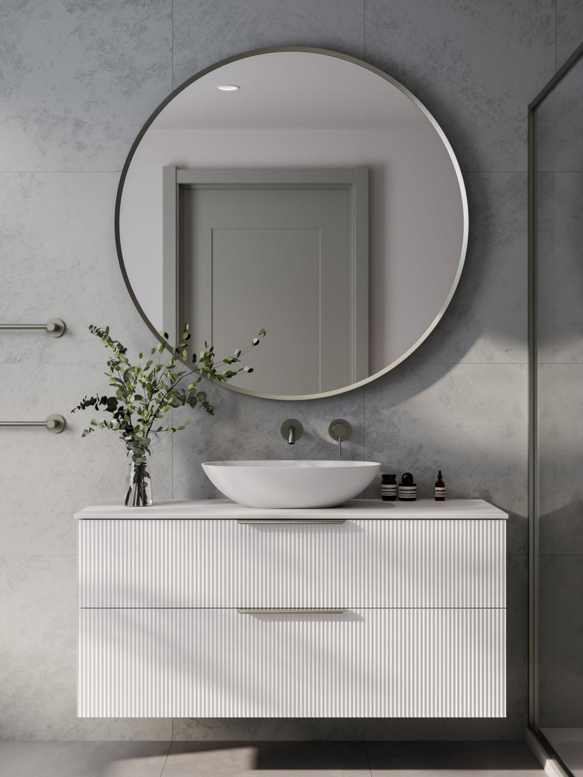 LINEARE 1200 PILLAR DOUBLE DRAWER BATHROOM VANITY - SOLID SLAB TOP MATTE WHITE