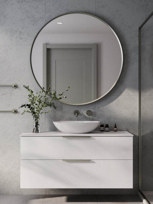 LINEARE 1200 PILLAR DOUBLE DRAWER BATHROOM VANITY - SOLID SLAB TOP MATTE WHITE