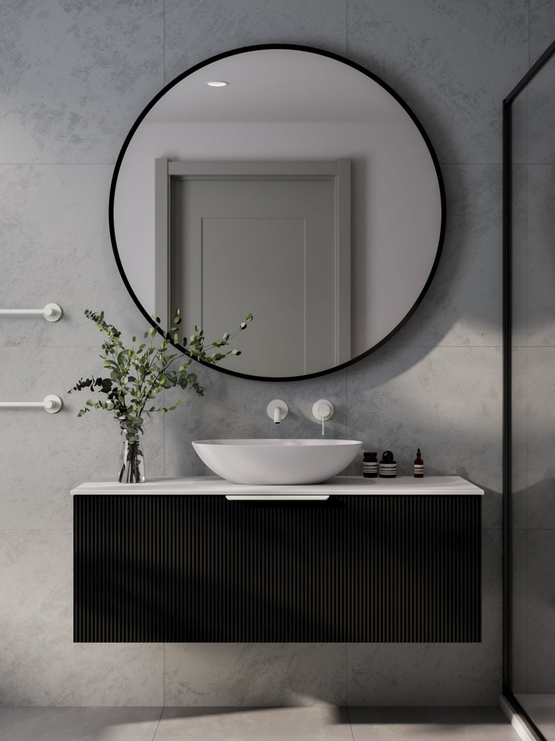 LINEARE 1200 PILLAR SINGLE DRAWER BATHROOM VANITY - SOLID SLAB TOP MATTE BLACK