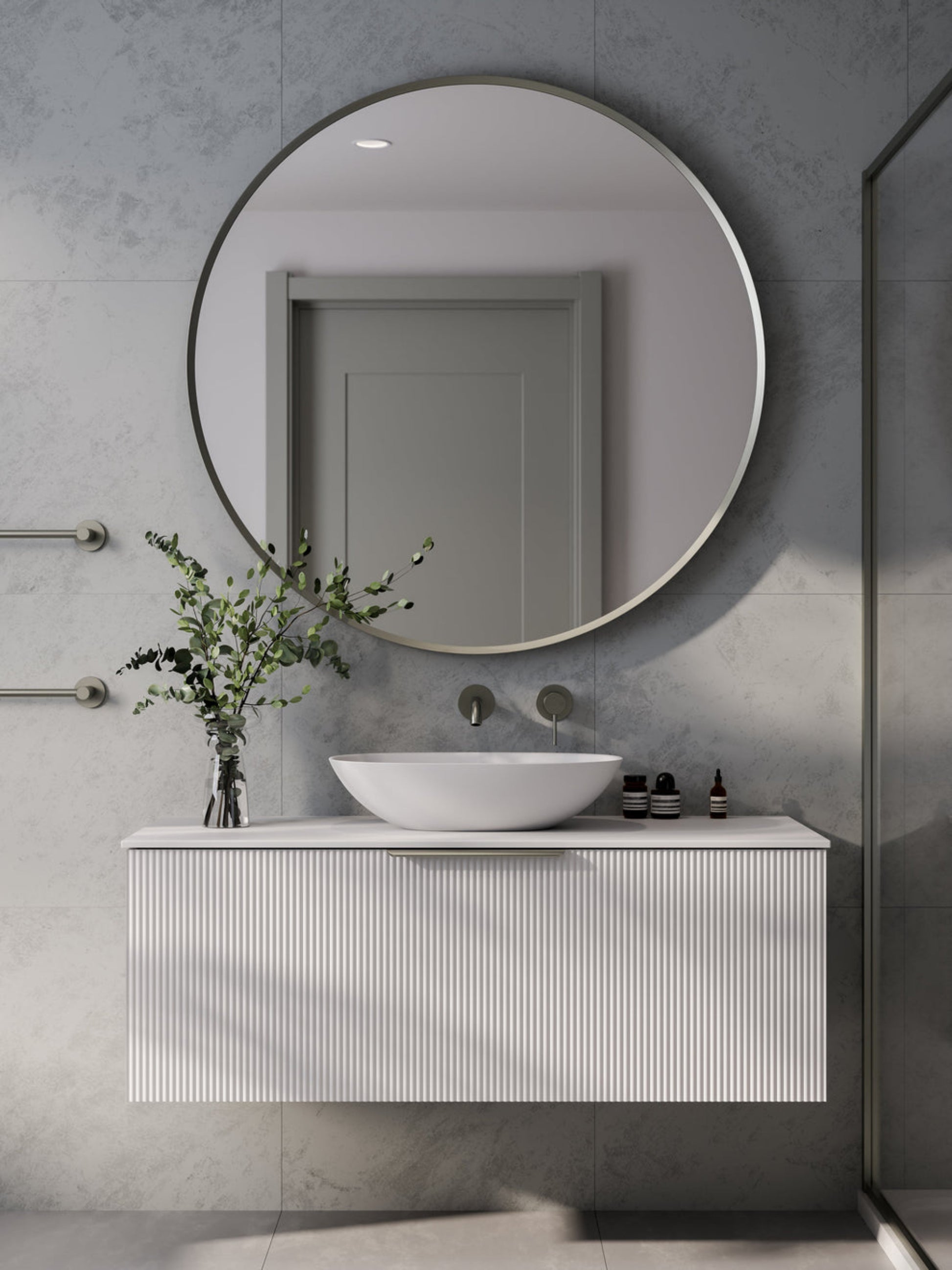 LINEARE 1200 PILLAR SINGLE DRAWER BATHROOM VANITY - SOLID SLAB TOP MATTE WHITE