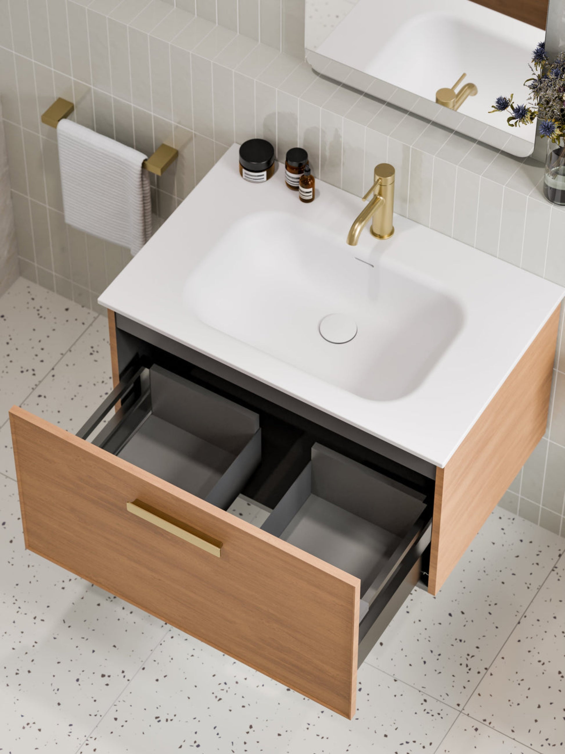 LINEARE 750 AXEL SINGLE DRAWER BATHROOM VANITY DEVON OAK