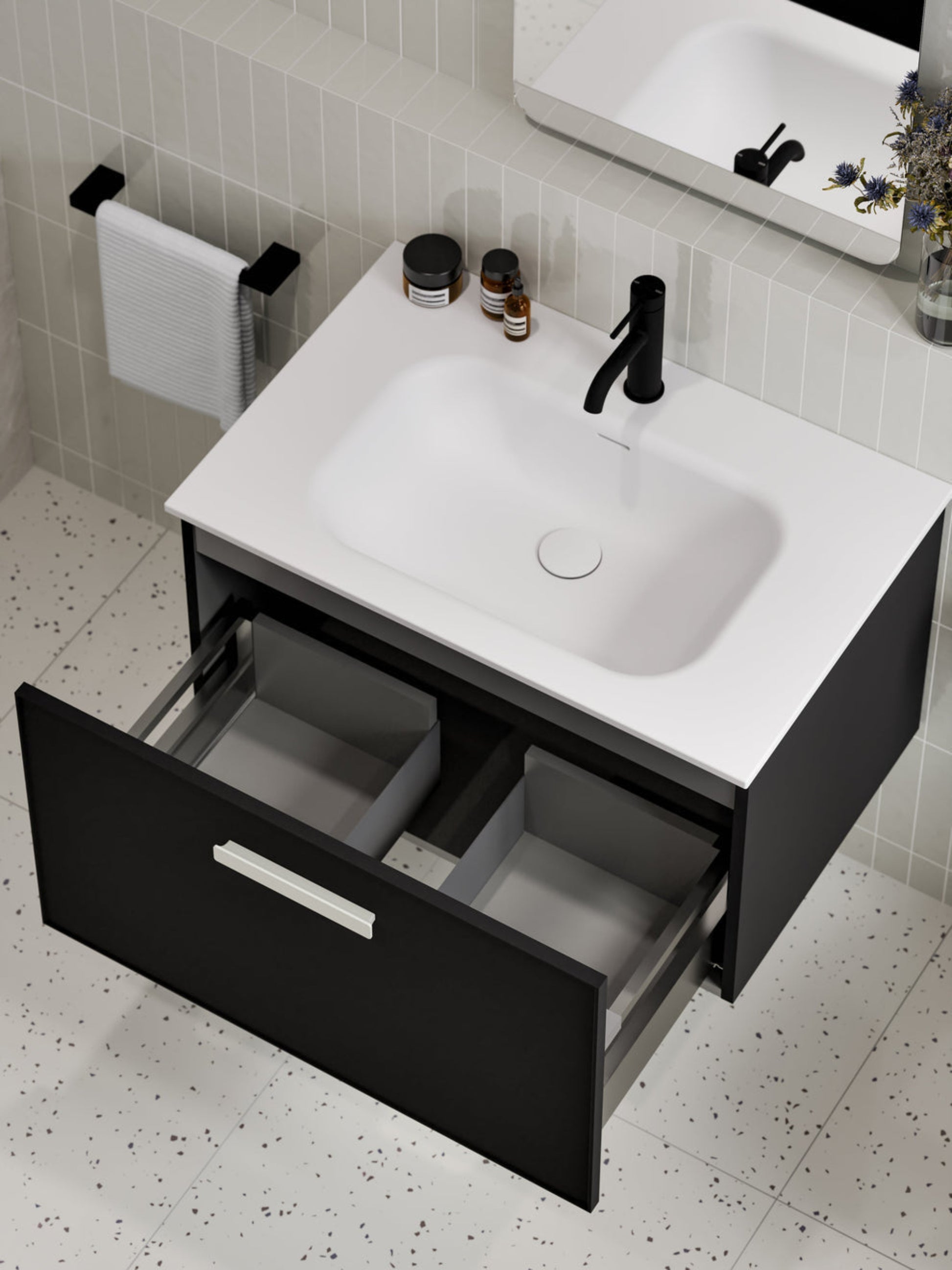 LINEARE 750 AXEL SINGLE DRAWER BATHROOM VANITY MATTE BLACK