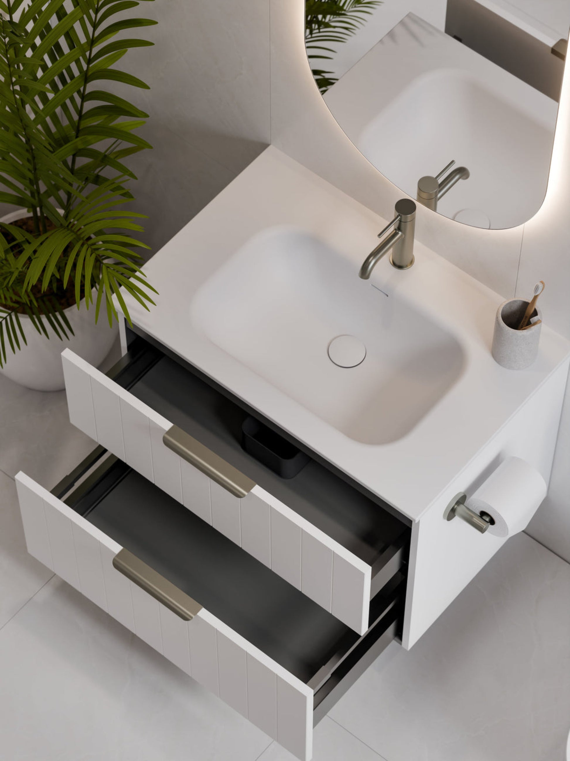 LINEARE 750 COASTAL DOUBLE DRAWER BATHROOM VANITY MATTE WHITE