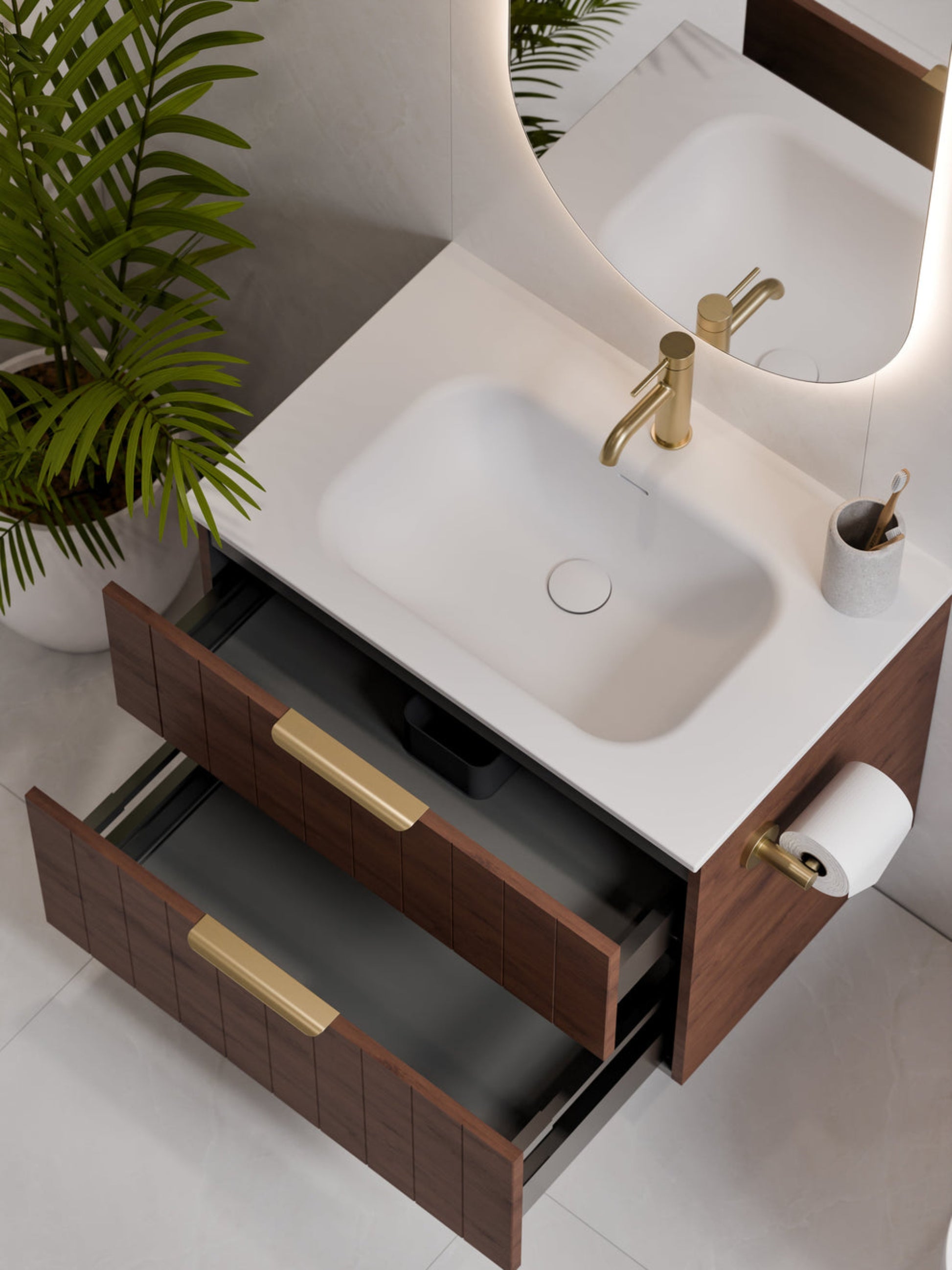 LINEARE 750 COASTAL DOUBLE DRAWER BATHROOM VANITY WALNUT