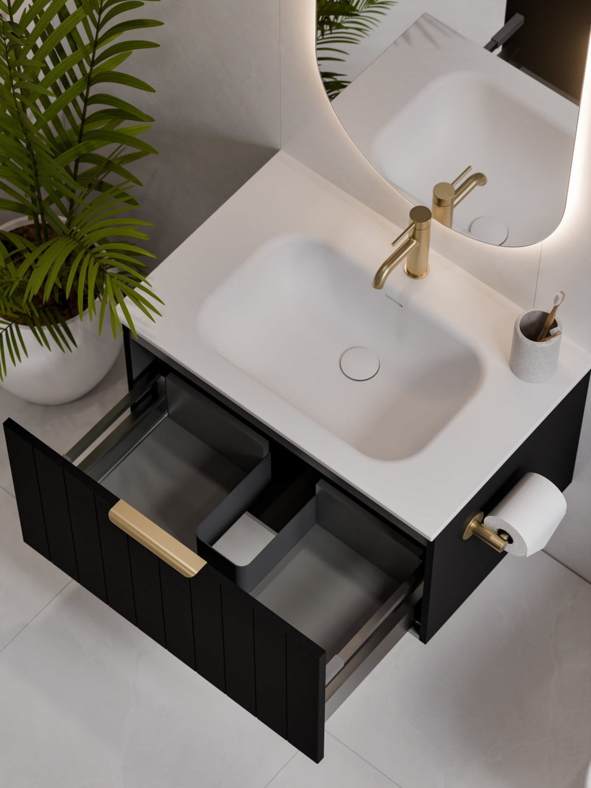 LINEARE 750 COASTAL SINGLE DRAWER BATHROOM VANITY MATTE BLACK