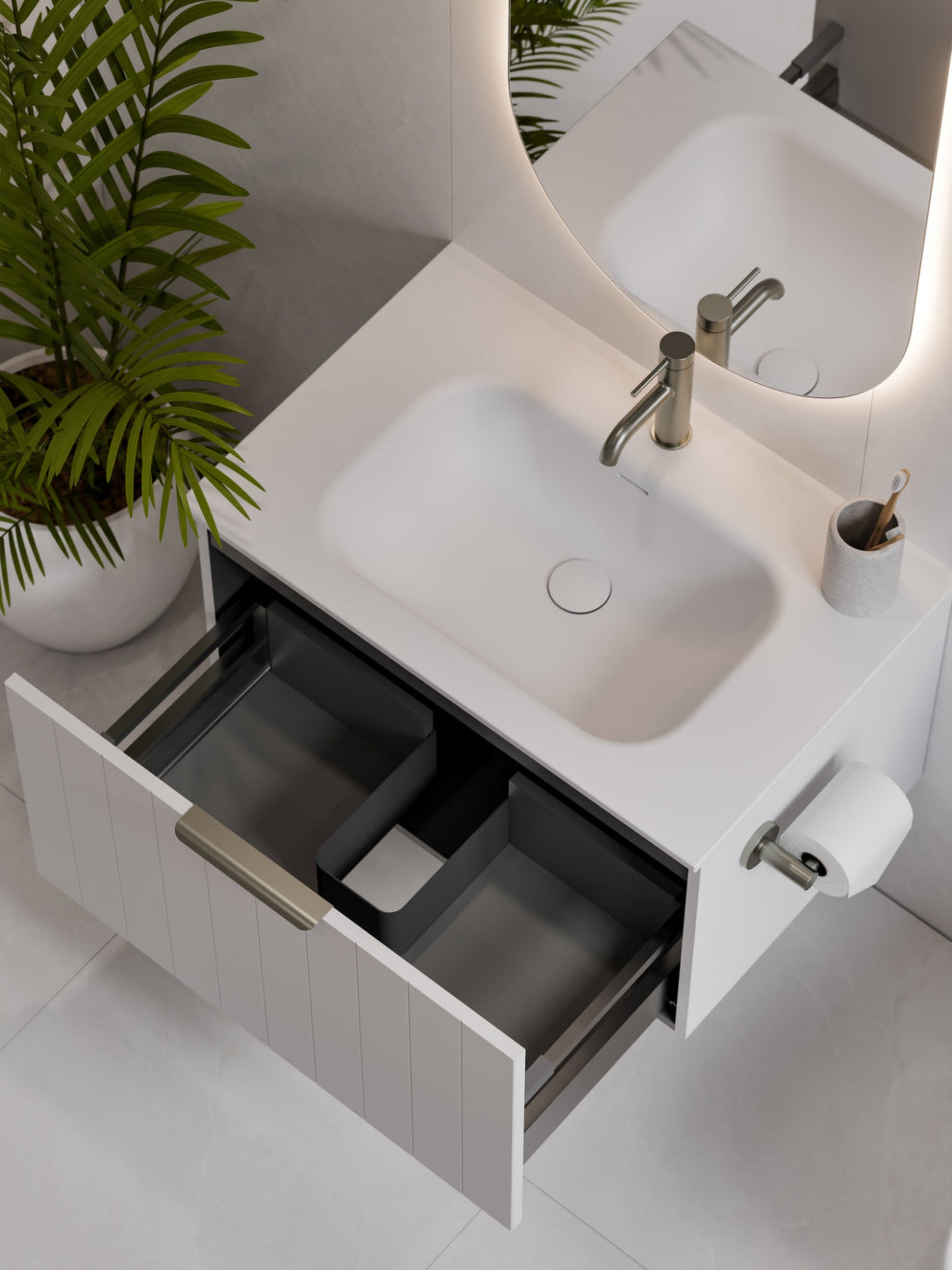 LINEARE 750 COASTAL SINGLE DRAWER BATHROOM VANITY MATTE WHITE