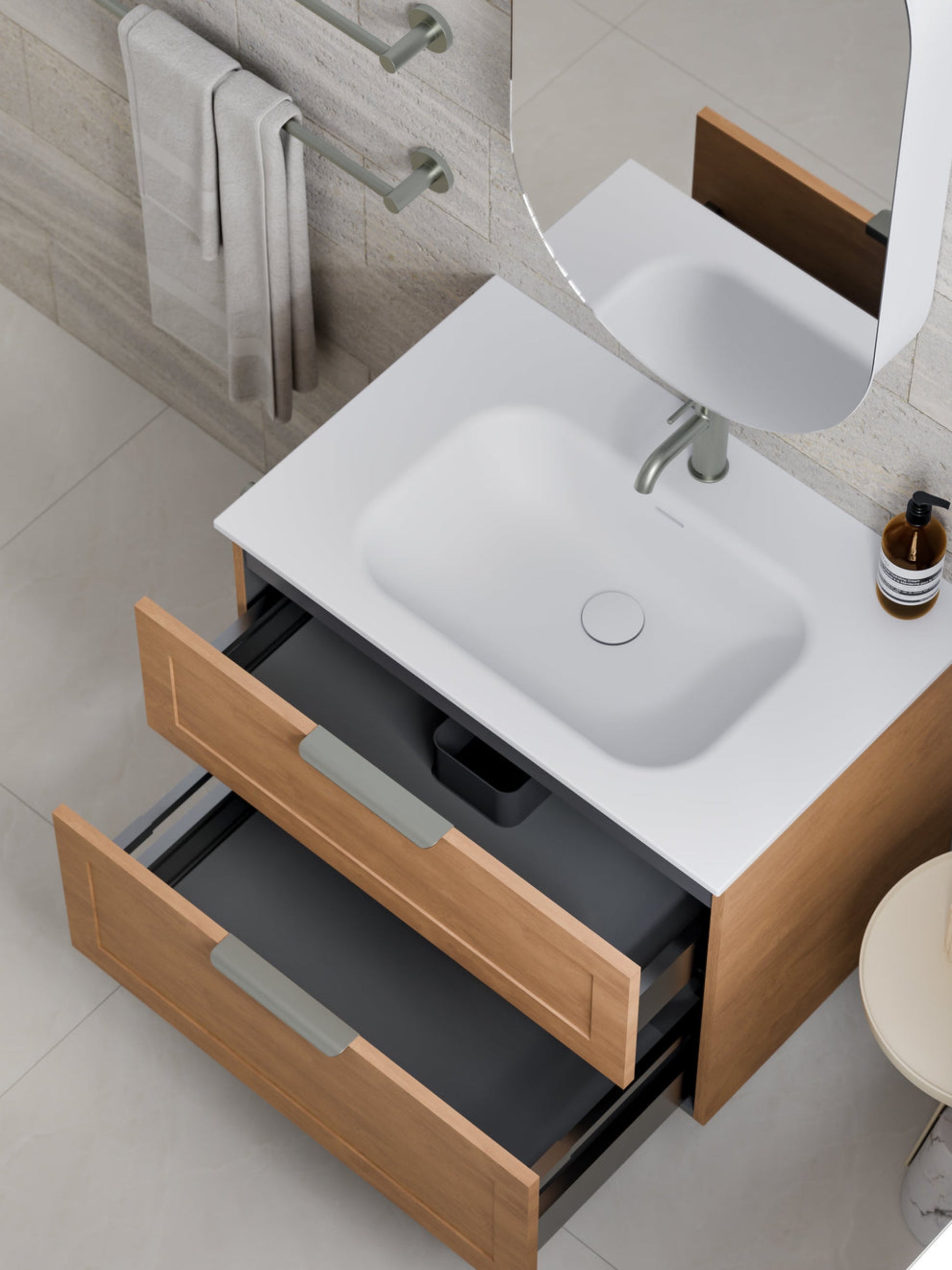 LINEARE 750 LOFT DOUBLE DRAWER BATHROOM VANITY DEVON OAK