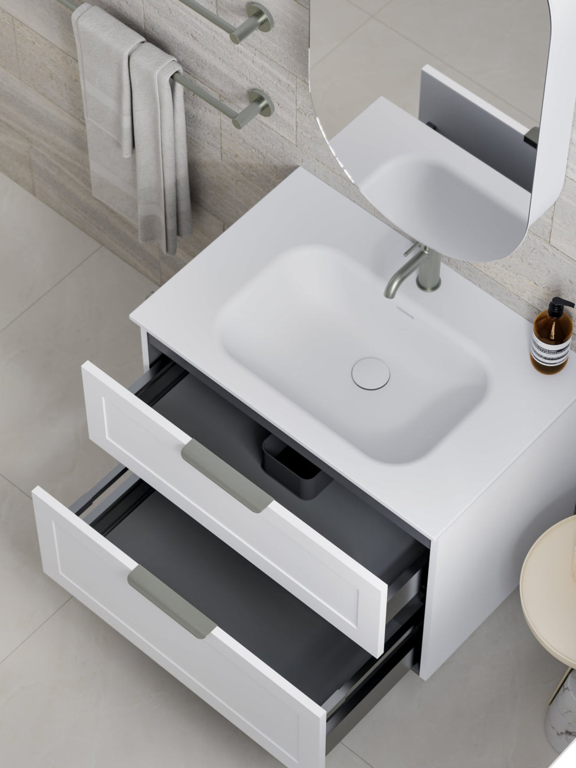 LINEARE 750 LOFT DOUBLE DRAWER BATHROOM VANITY MATTE WHITE