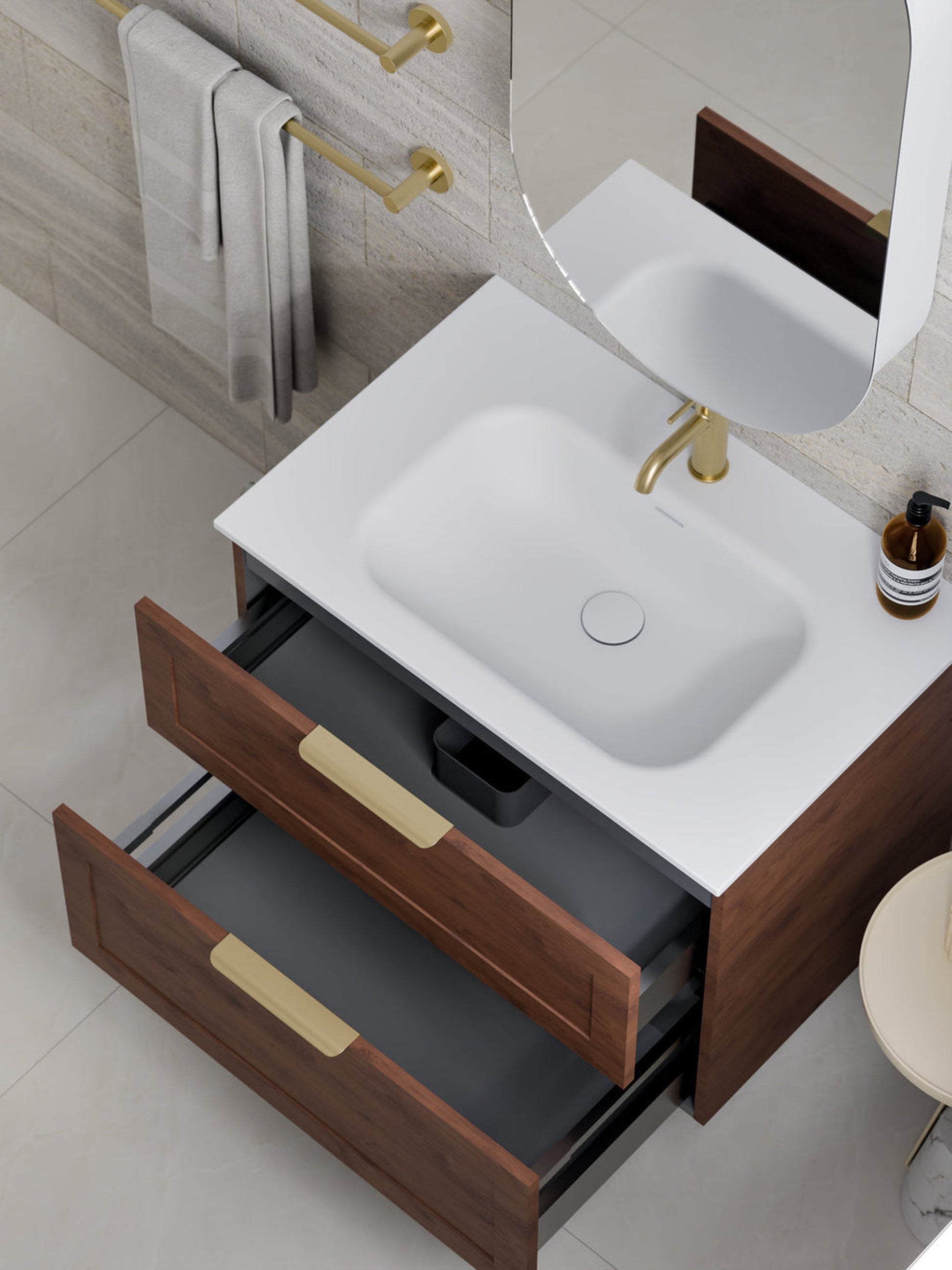 LINEARE 750 LOFT DOUBLE DRAWER BATHROOM VANITY WALNUT