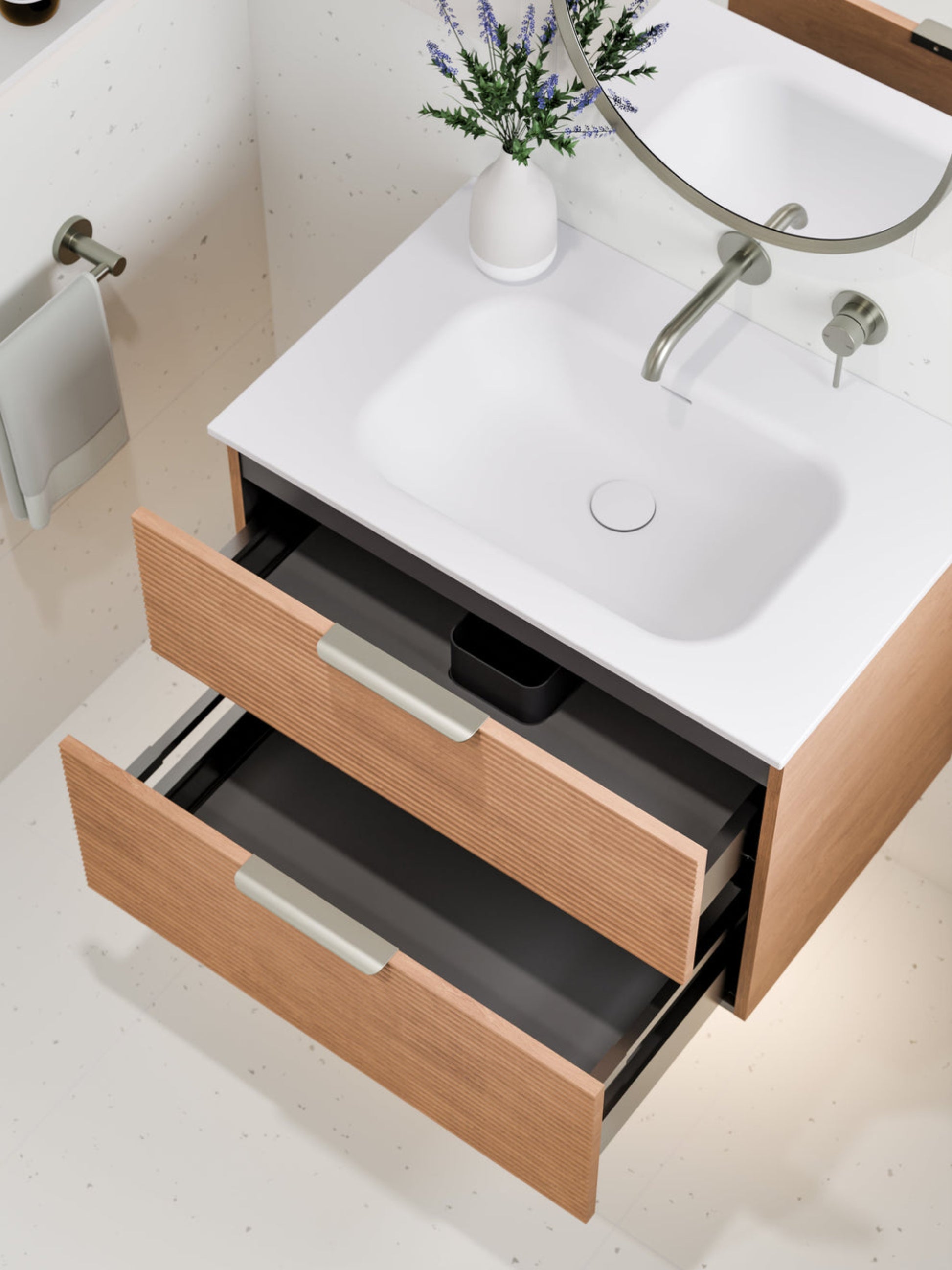 LINEARE 750 ORCHARD DOUBLE DRAWER BATHROOM VANITY DEVON OAK