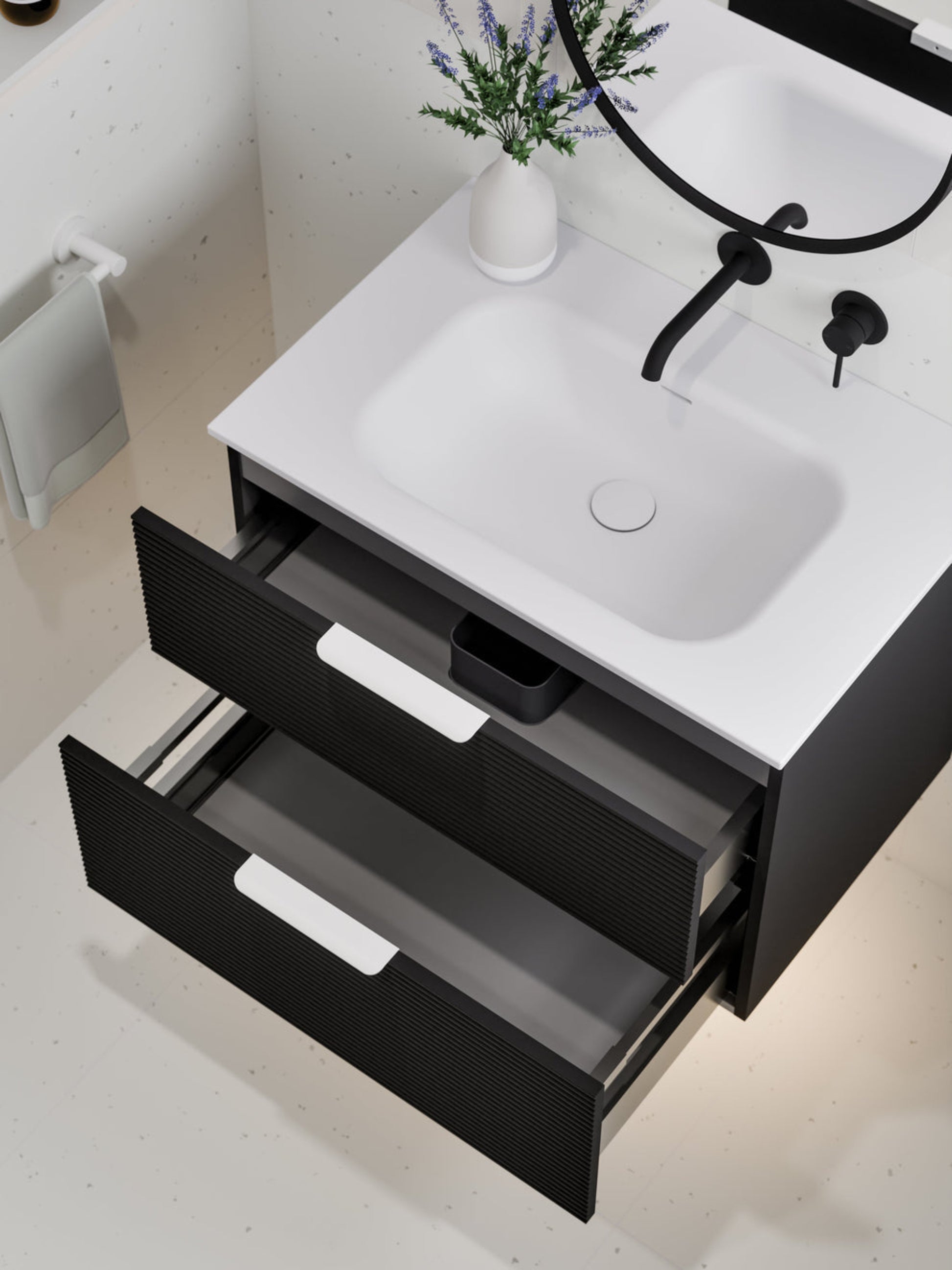 LINEARE 750 ORCHARD DOUBLE DRAWER BATHROOM VANITY MATTE BLACK