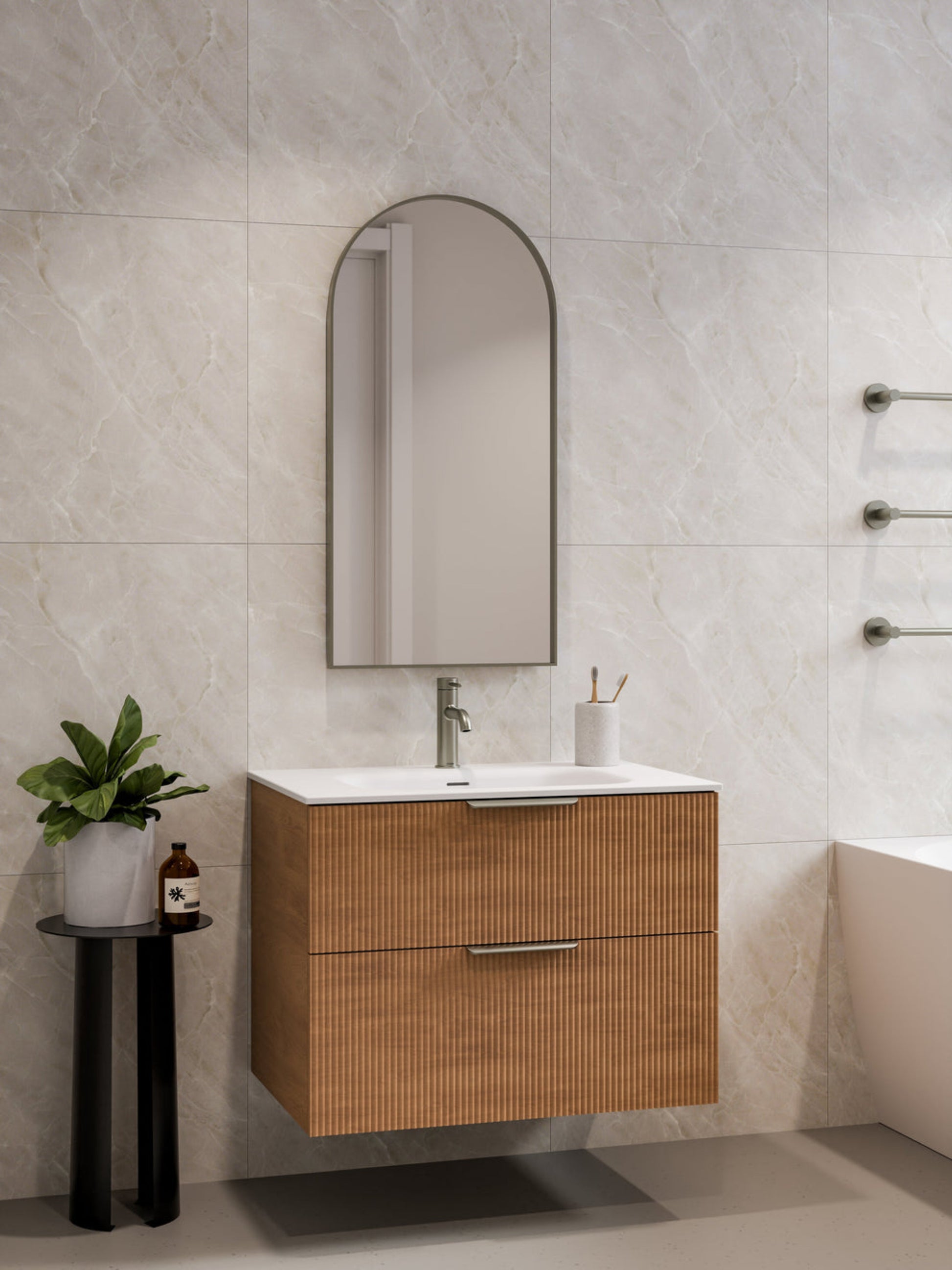 LINEARE 750 PILLAR DOUBLE DRAWER BATHROOM VANITY DEVON OAK