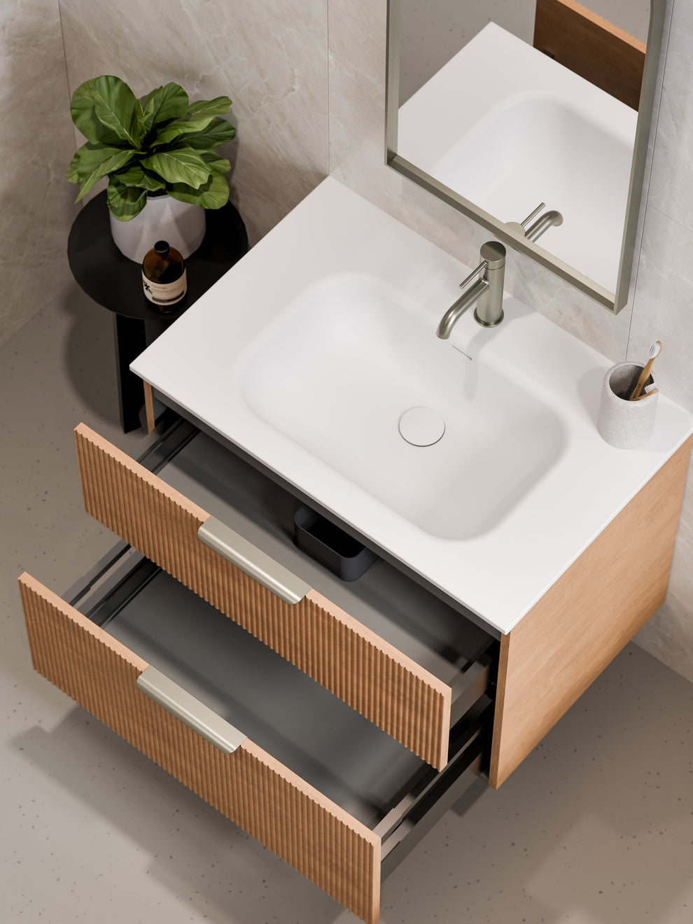 LINEARE 750 PILLAR DOUBLE DRAWER BATHROOM VANITY DEVON OAK
