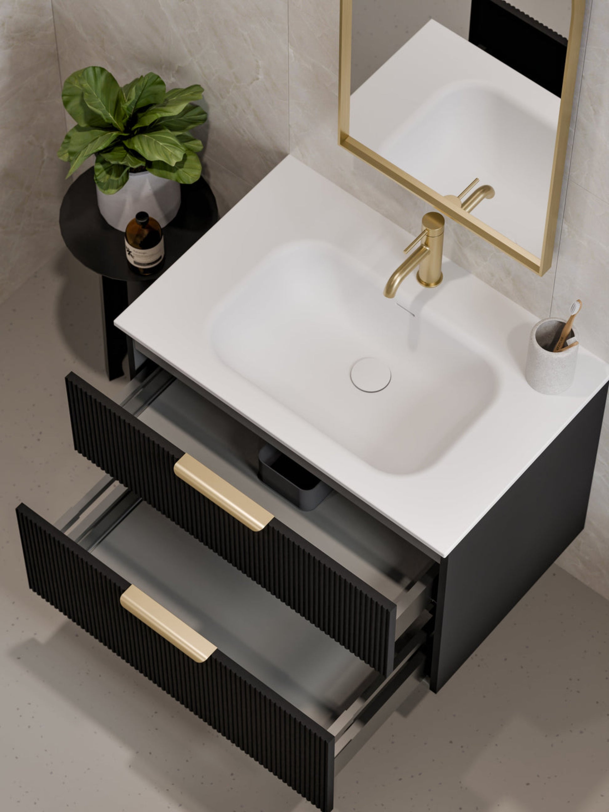 LINEARE 750 PILLAR DOUBLE DRAWER BATHROOM VANITY MATTE BLACK