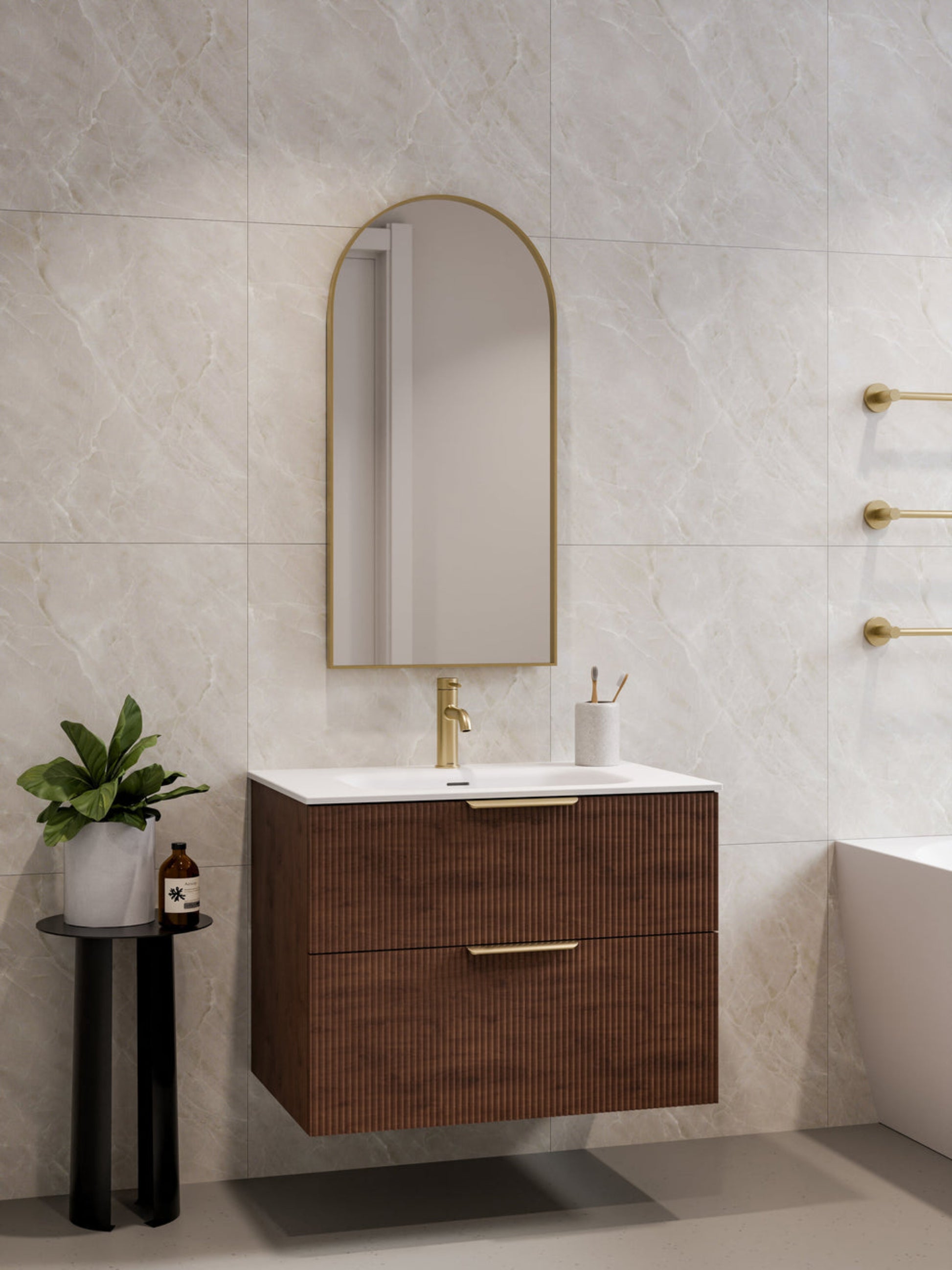 LINEARE 750 PILLAR DOUBLE DRAWER BATHROOM VANITY WALNUT