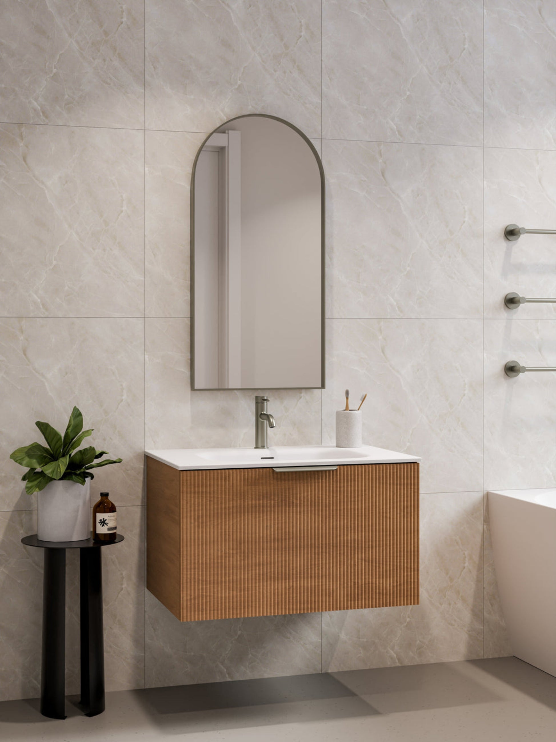 LINEARE 750 PILLAR SINGLE DRAWER BATHROOM VANITY DEVON OAK