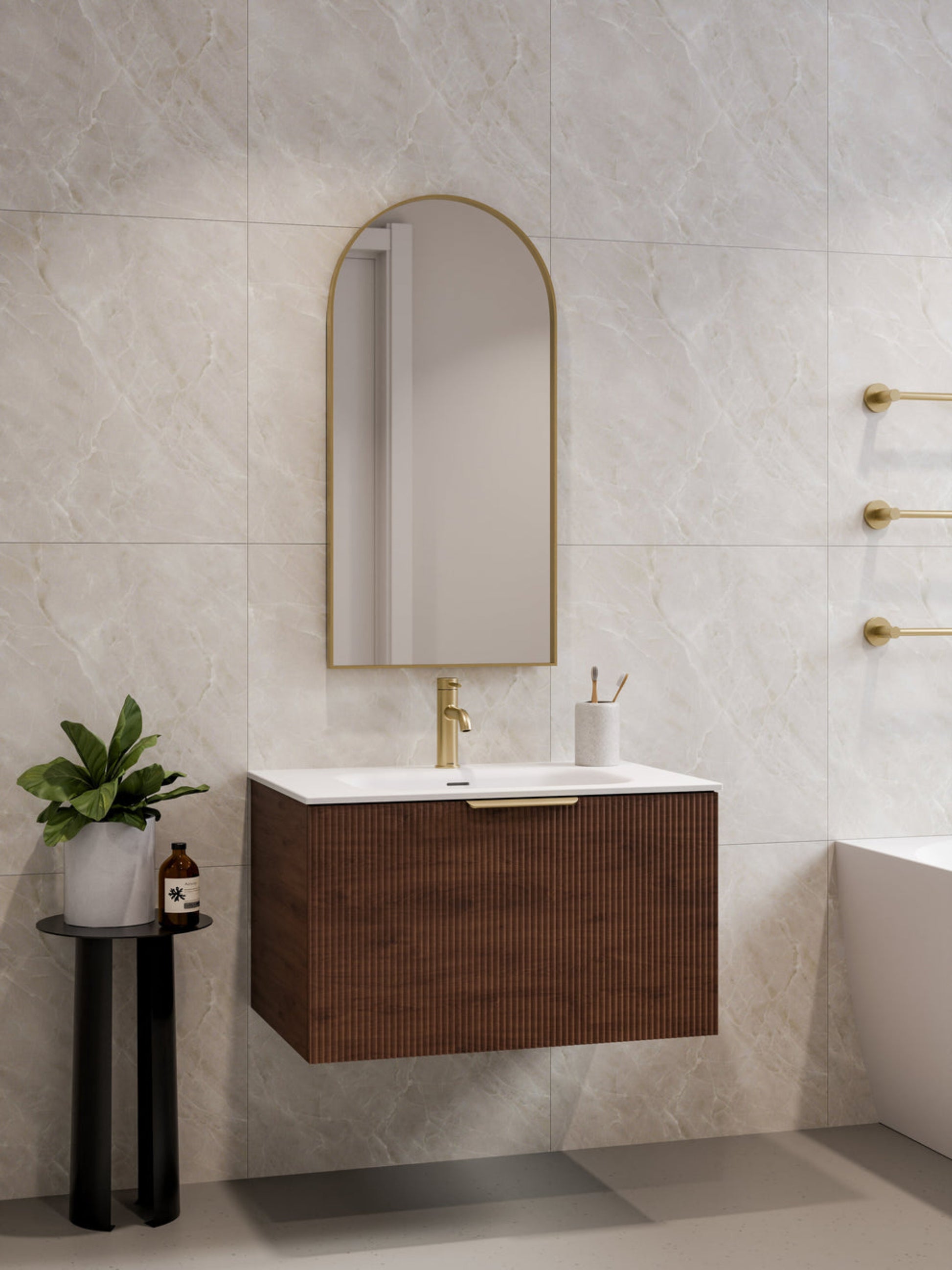 LINEARE 750 PILLAR SINGLE DRAWER BATHROOM VANITY WALNUT