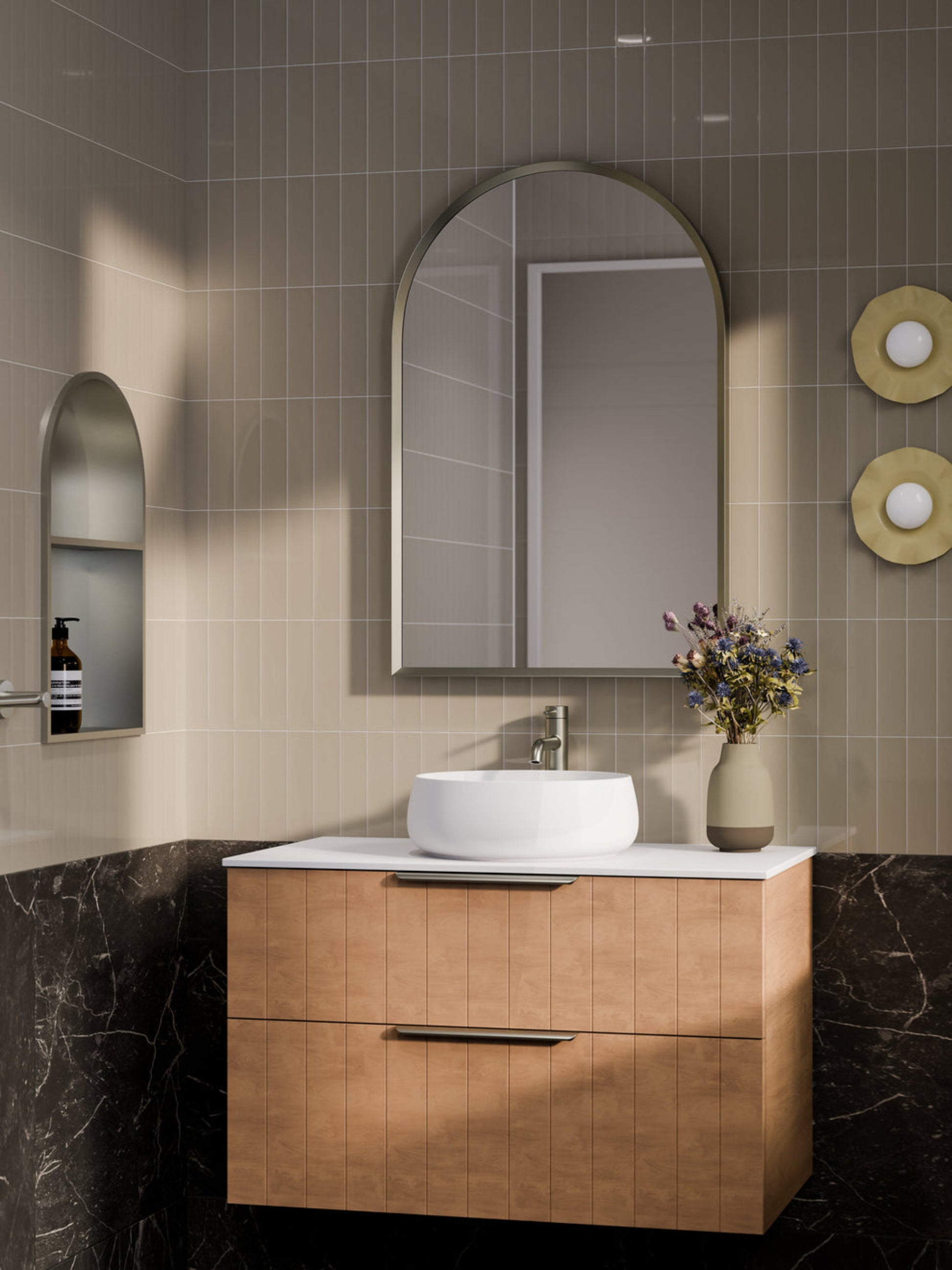 LINEARE 900 COASTAL DOUBLE DRAWER  BATHROOM VANITY - SOLID SLAB TOP DEVON OAK