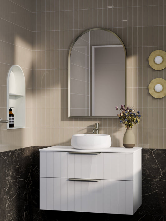 LINEARE 900 COASTAL DOUBLE DRAWER BATHROOM VANITY - SOLID SLAB TOP MATTE WHITE