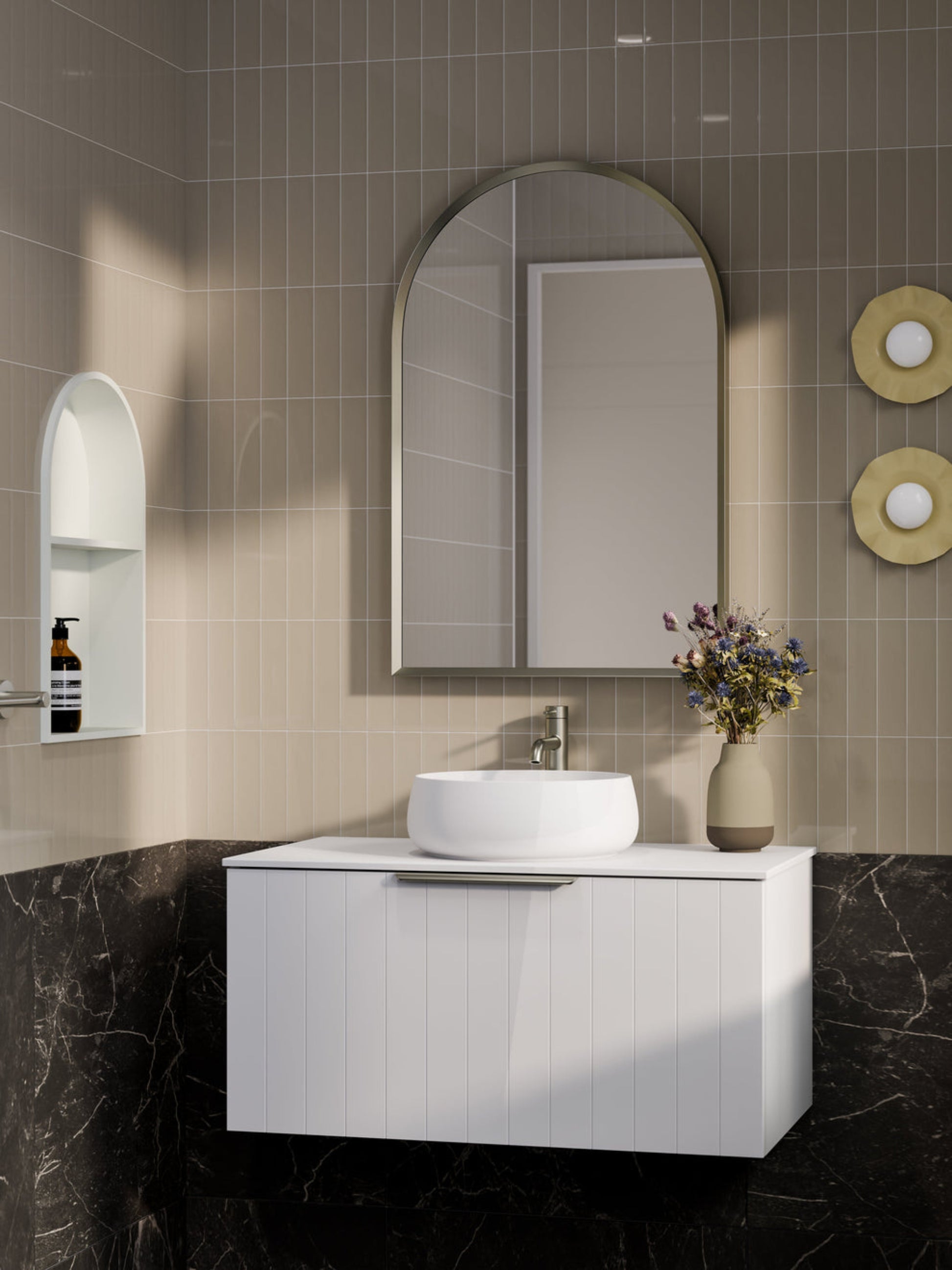 LINEARE 900 COASTAL SINGLE DRAWER BATHROOM VANITY - SOLID SLAB TOP MATT WHITE