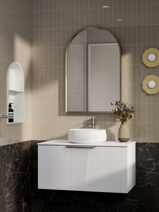 LINEARE 900 COASTAL SINGLE DRAWER BATHROOM VANITY - SOLID SLAB TOP MATT WHITE