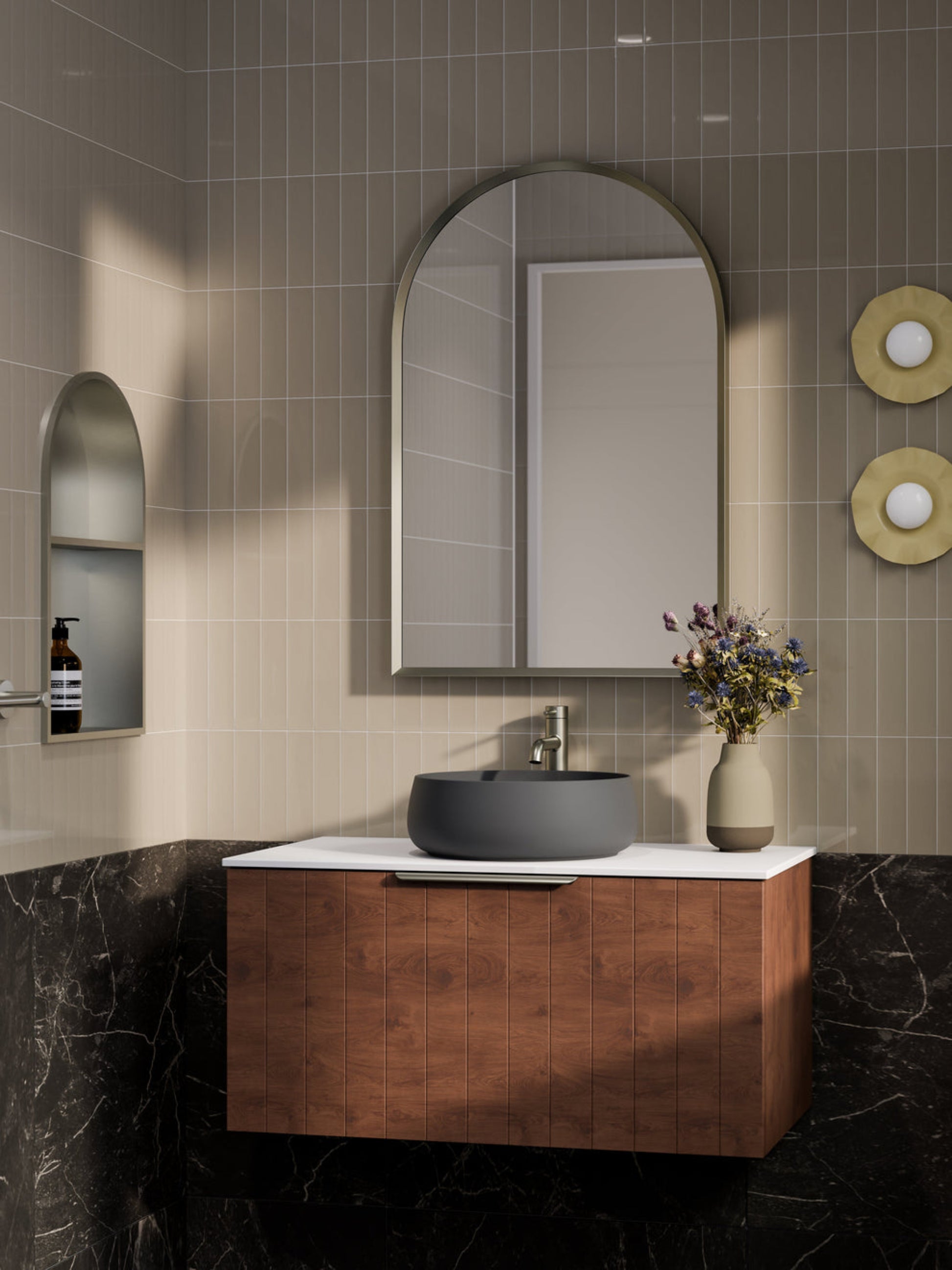 LINEARE 900 COASTAL SINGLE DRAWER BATHROOM VANITY - SOLID SLAB TOP WALNUT